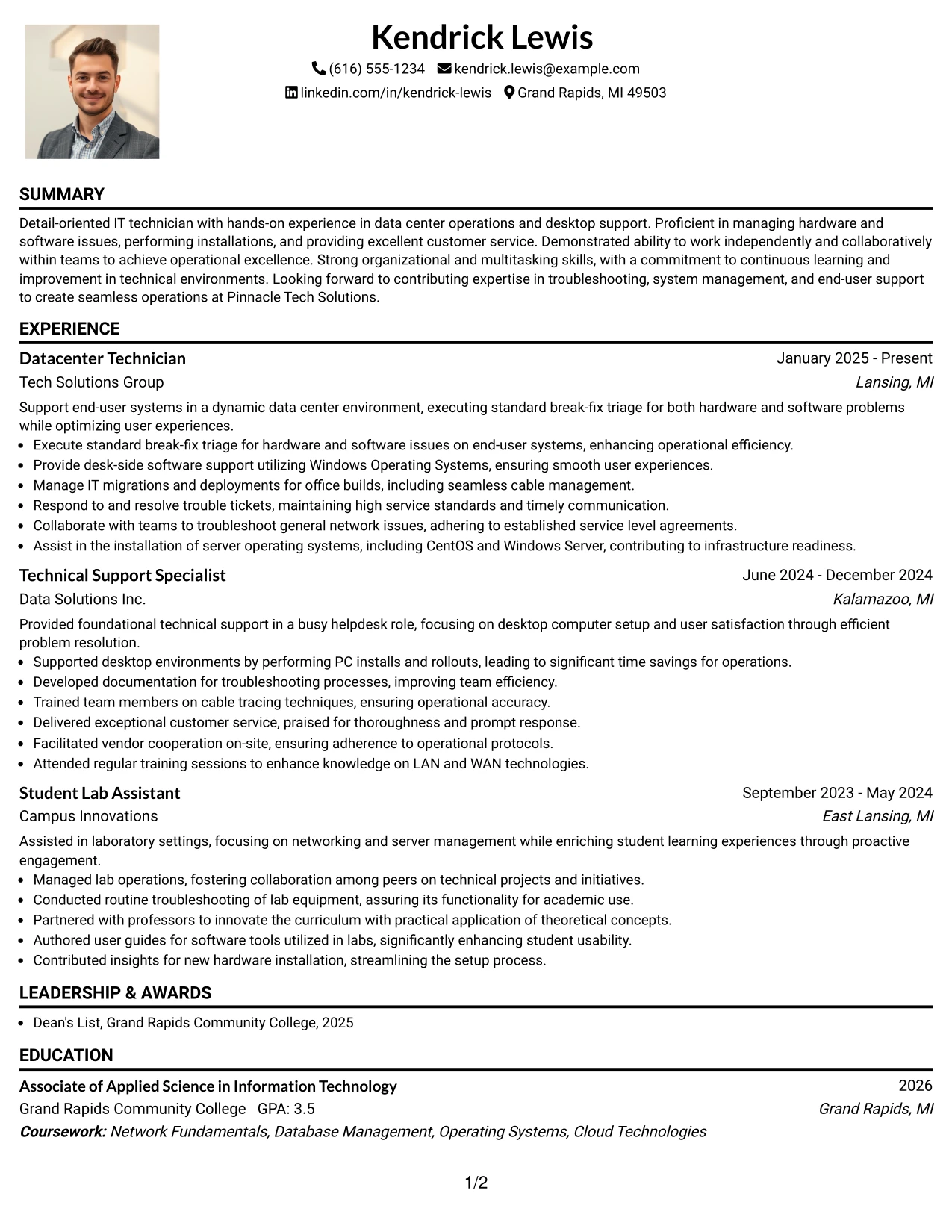 Resume Example Page 1
