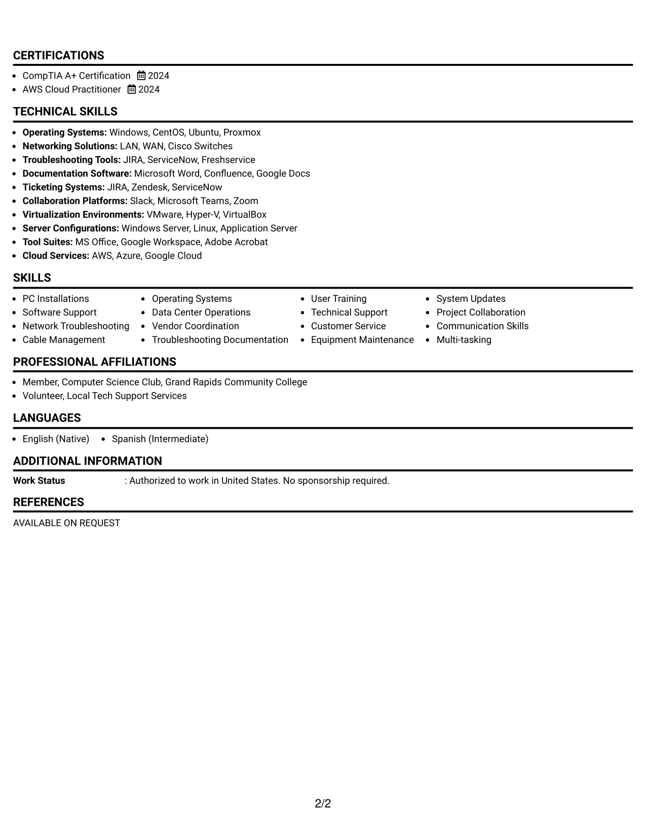 Resume Example Page 2