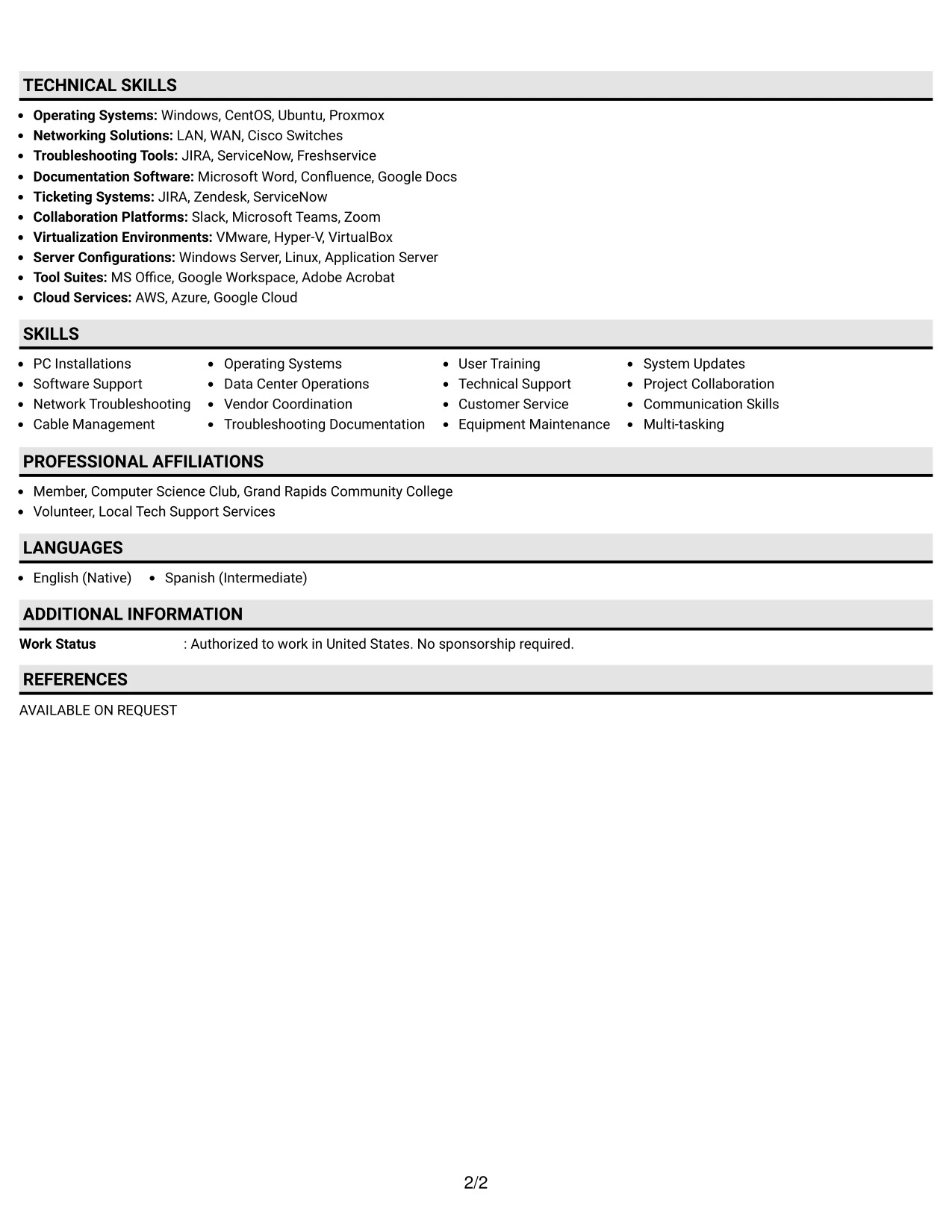 Resume Example Page 2