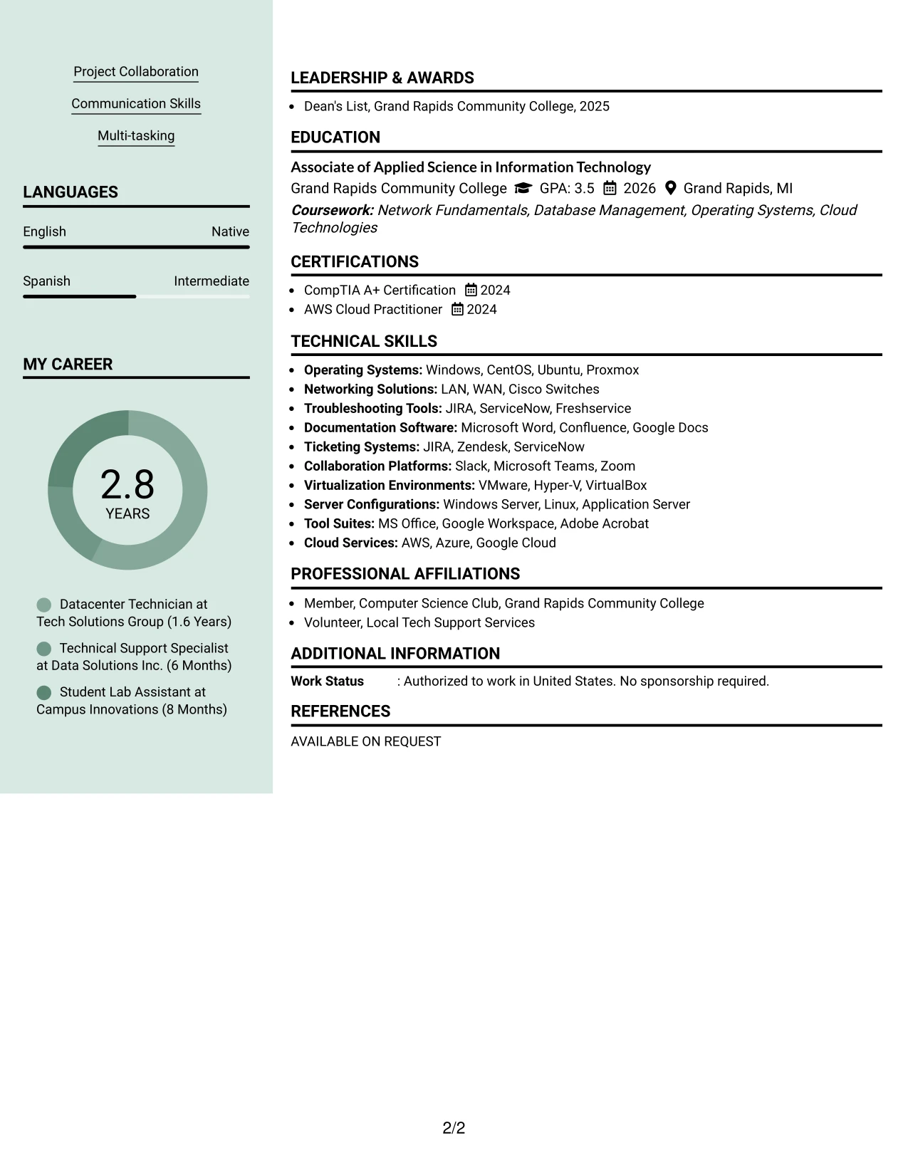Resume Example Page 2