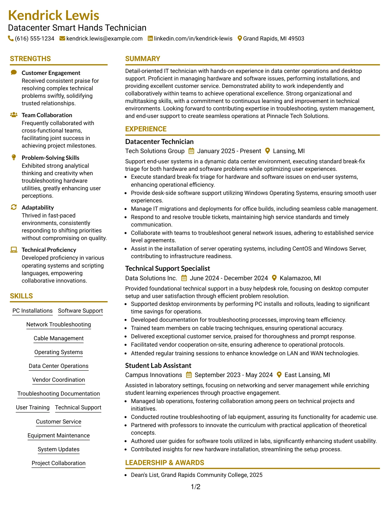 Resume Example Page 1