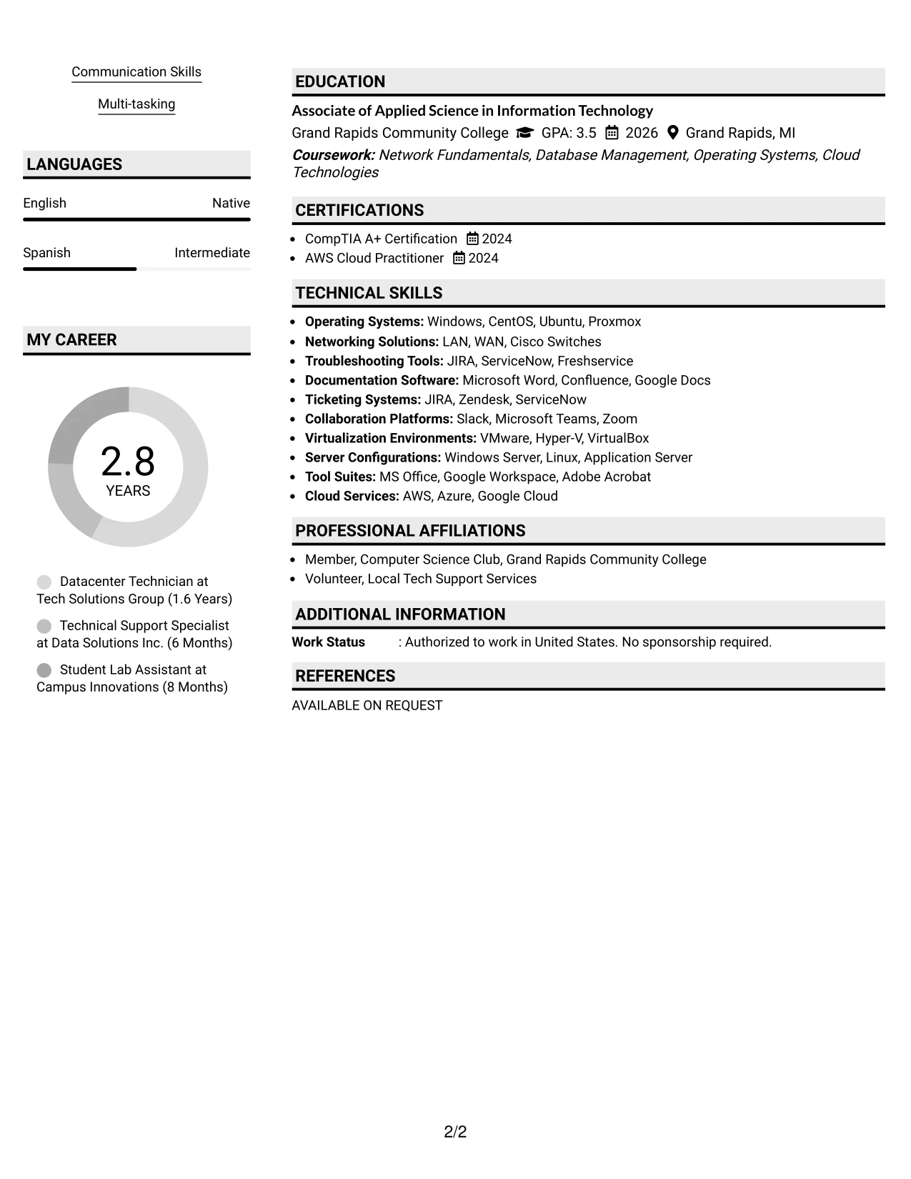 Resume Example Page 2
