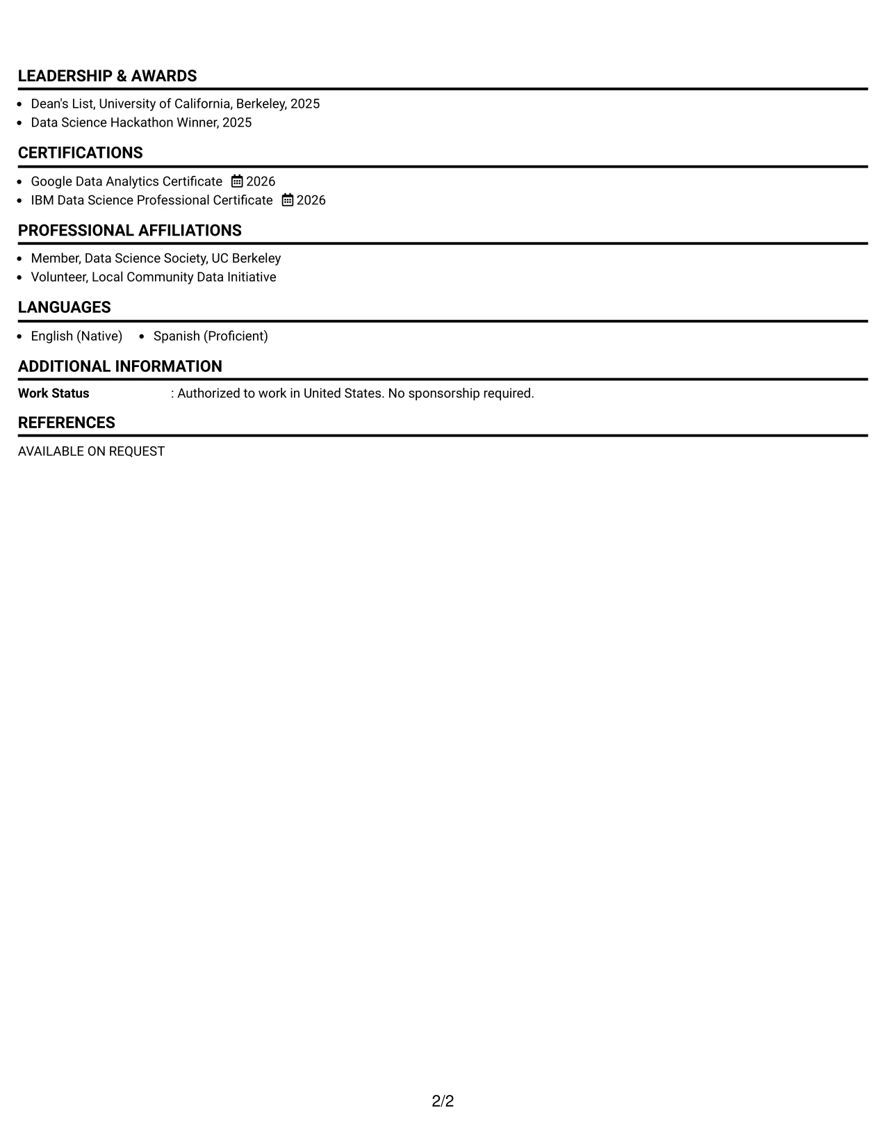 Resume Example Page 2