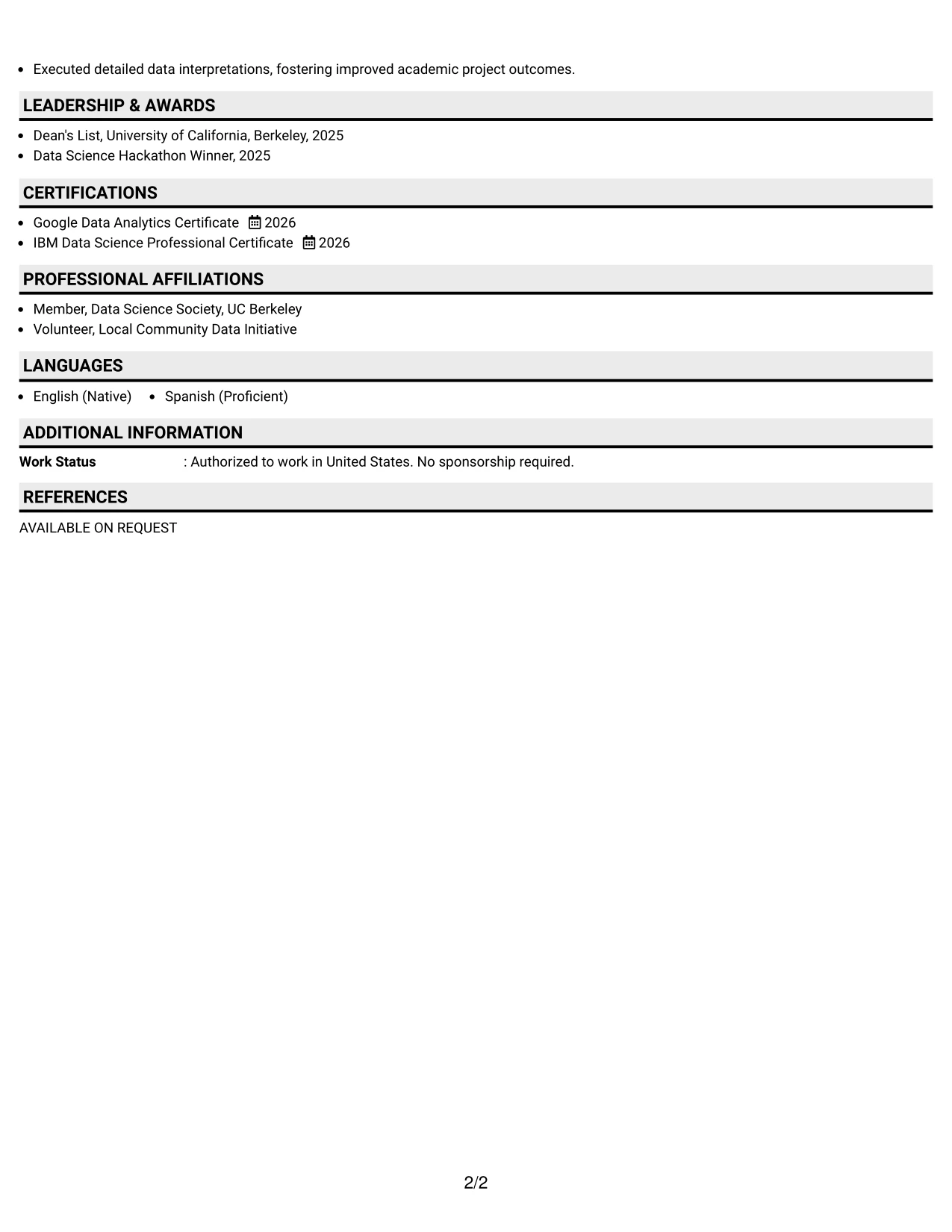 Resume Example Page 2