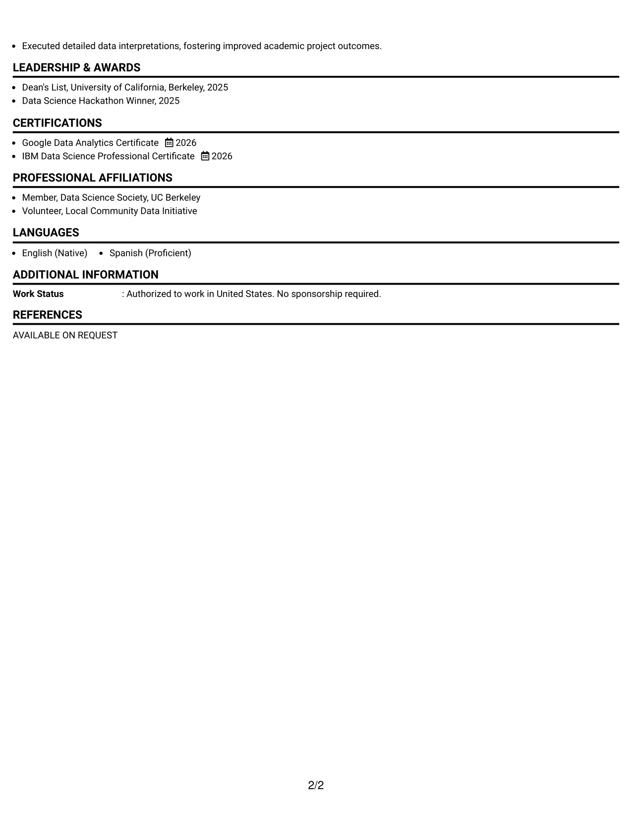 Resume Example Page 2