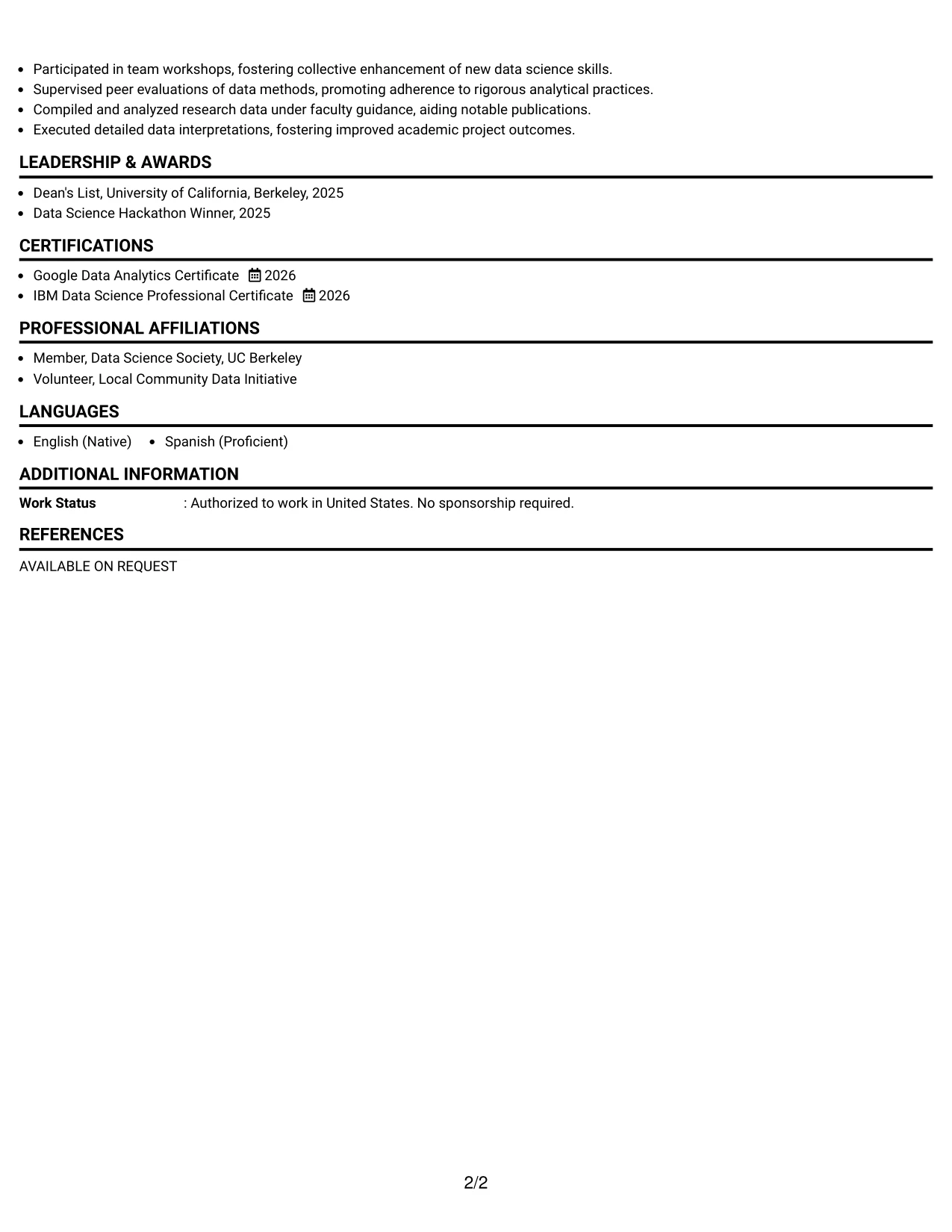 Resume Example Page 2