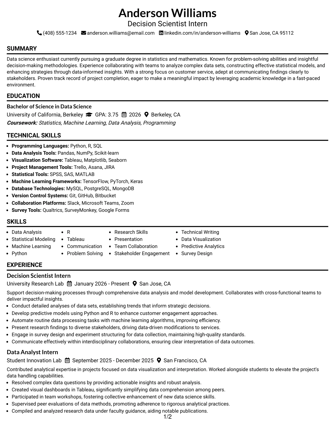 Resume Example Page 1