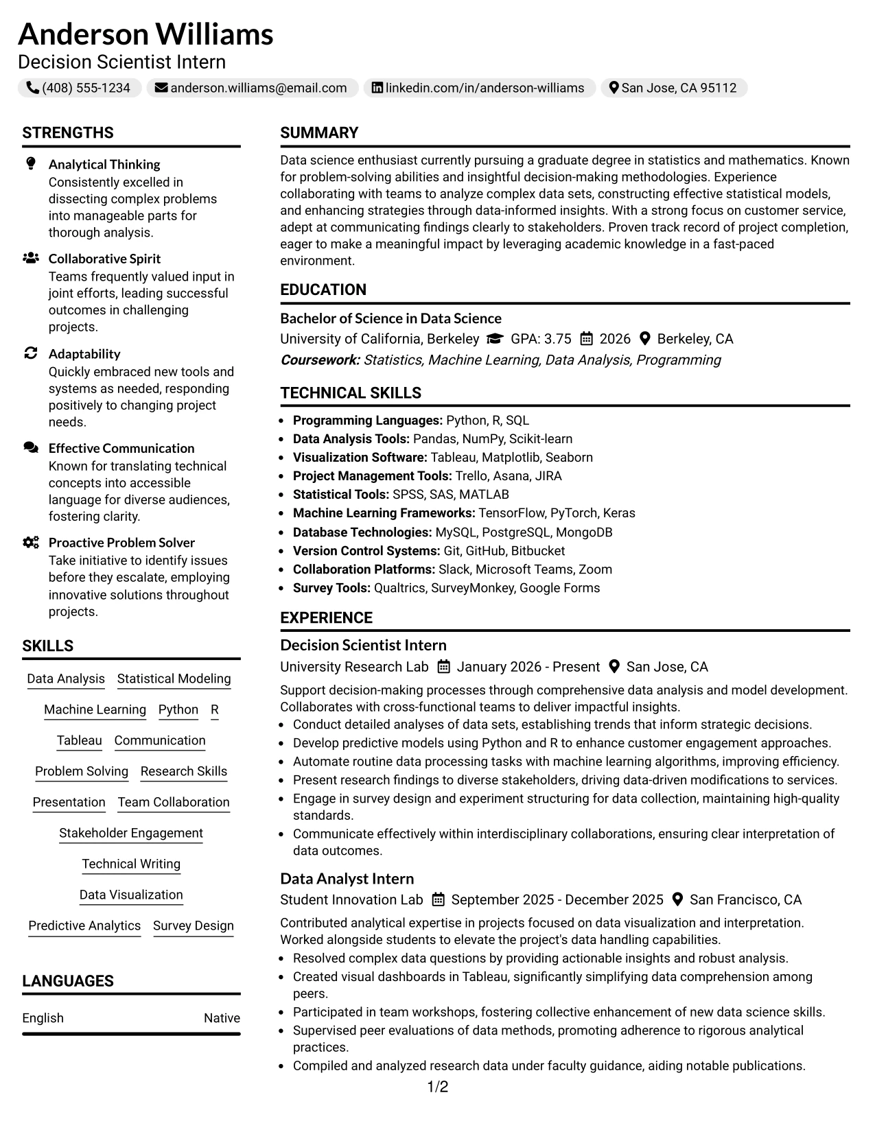 Resume Example Page 1