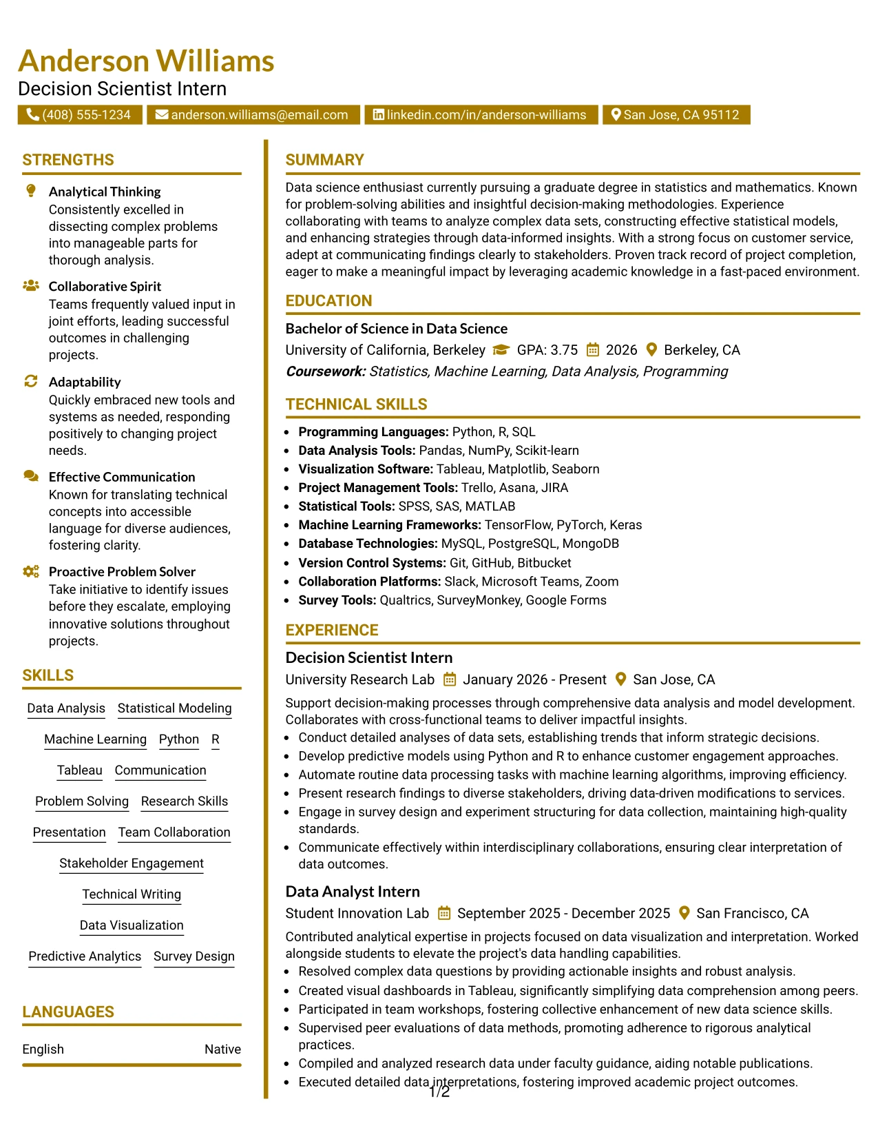 Resume Example Page 1