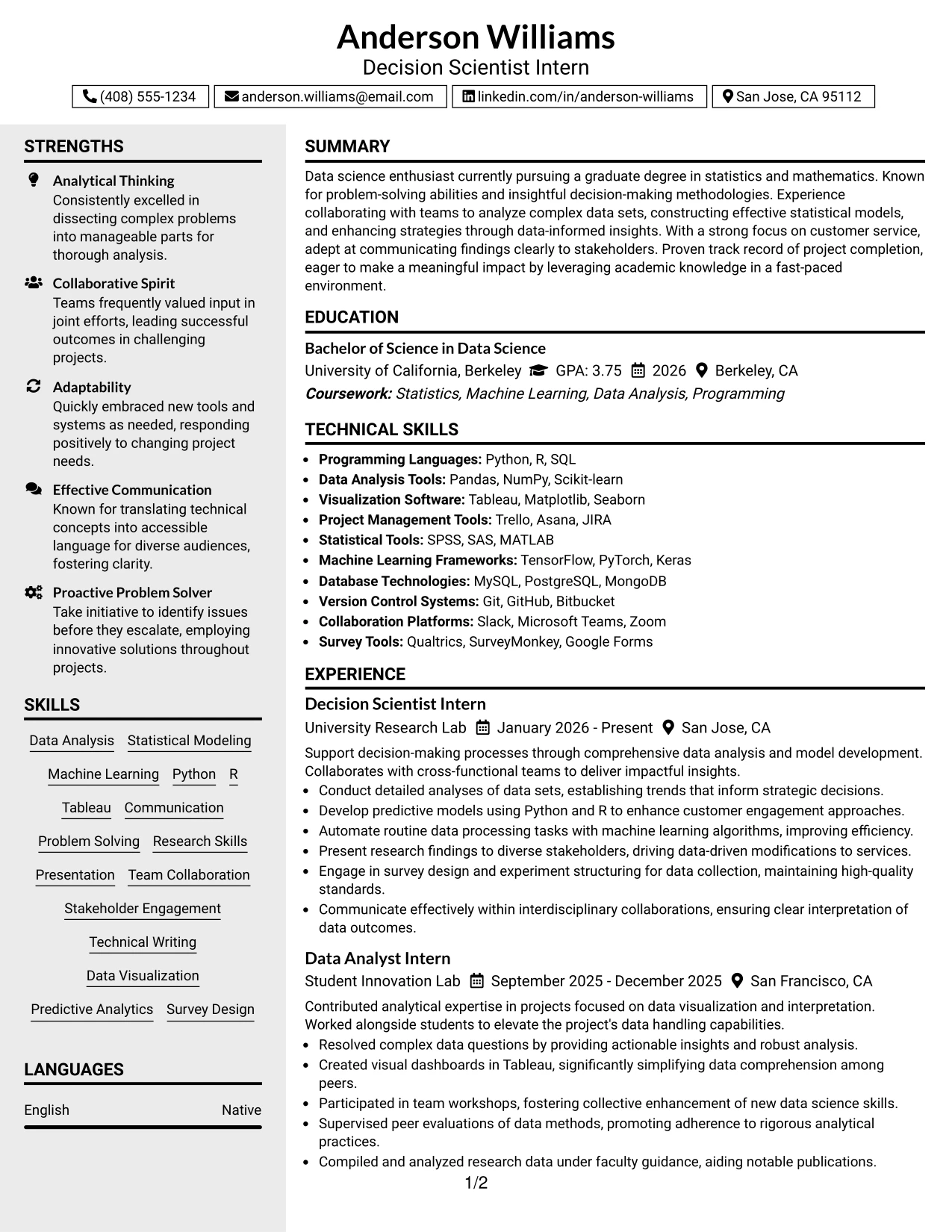 Resume Example Page 1