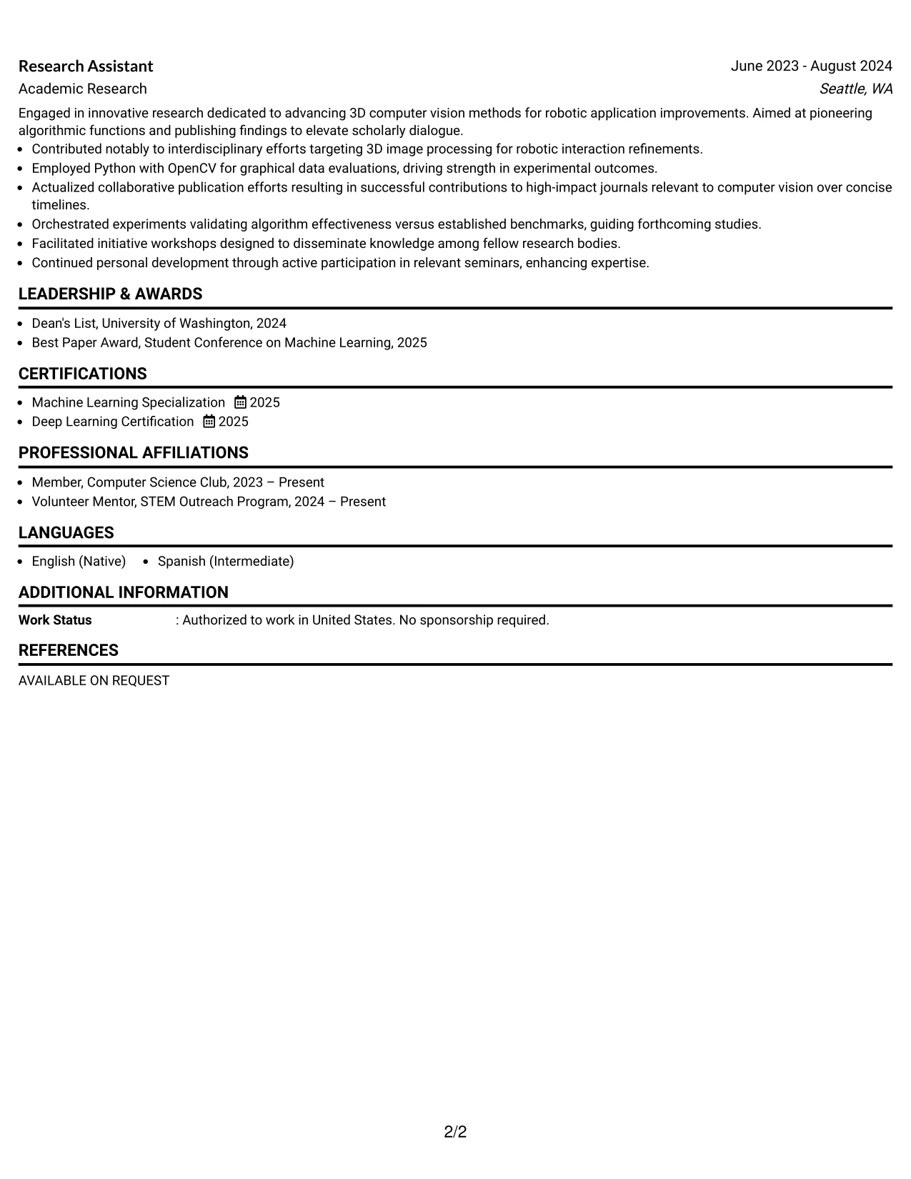 Resume Example Page 2