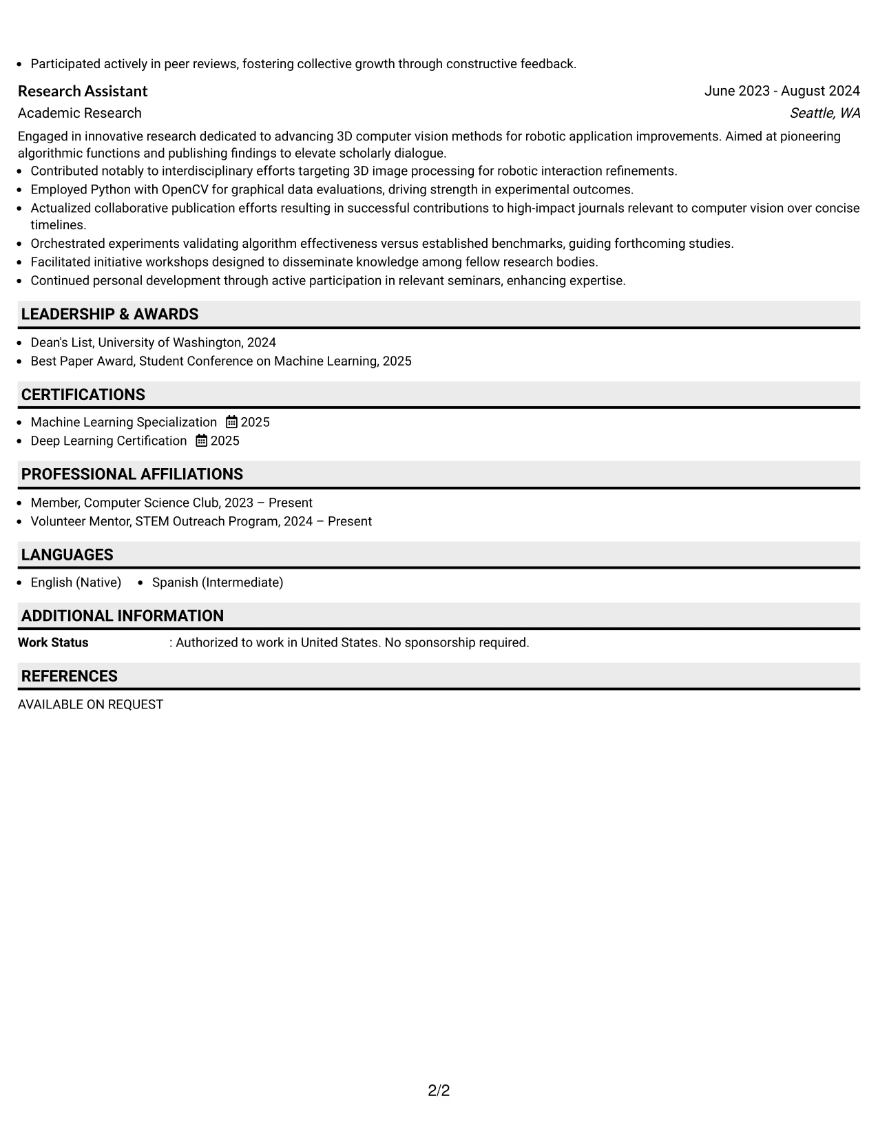 Resume Example Page 2