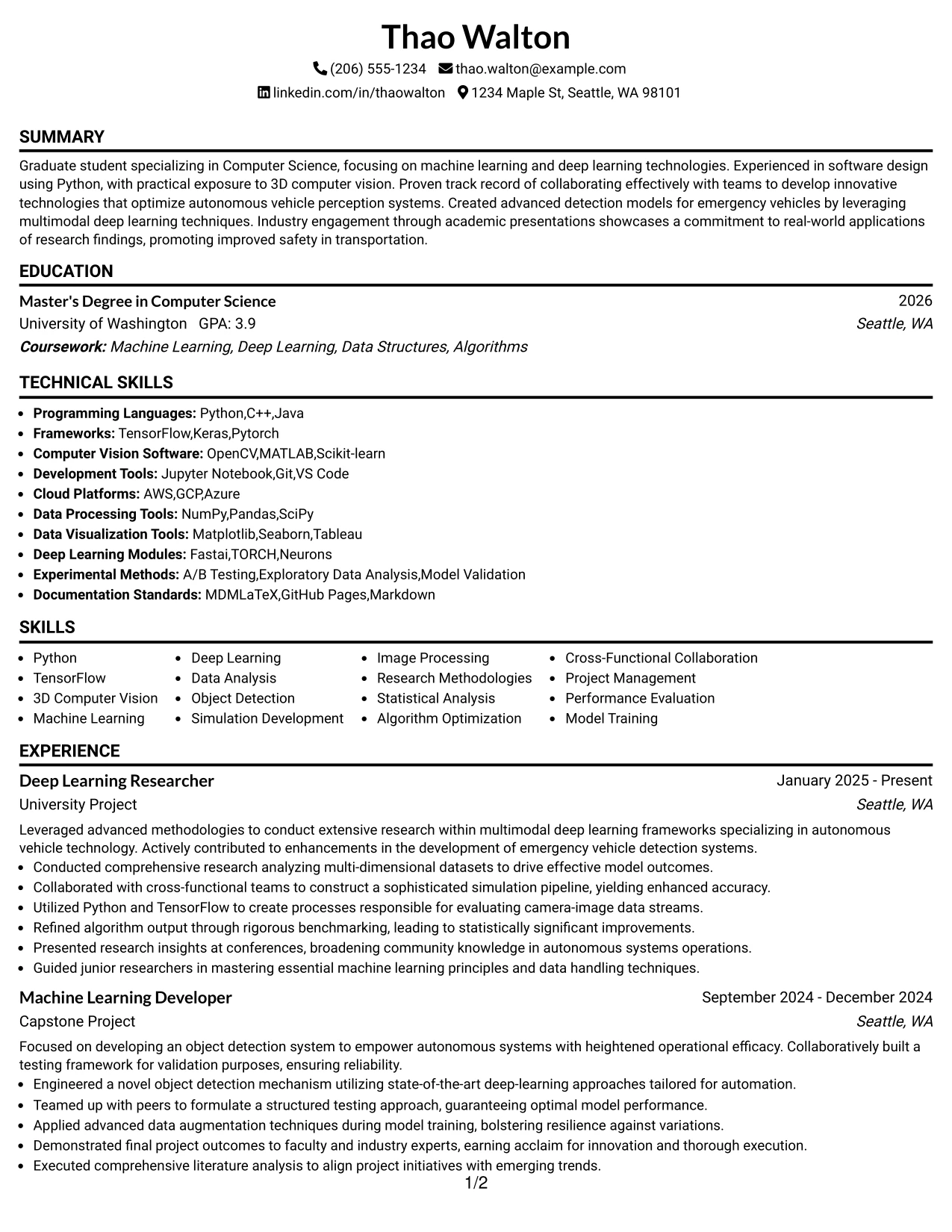 Resume Example Page 1