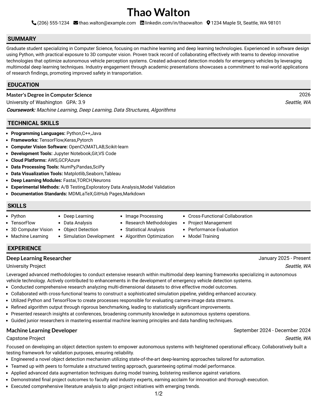 Resume Example Page 1