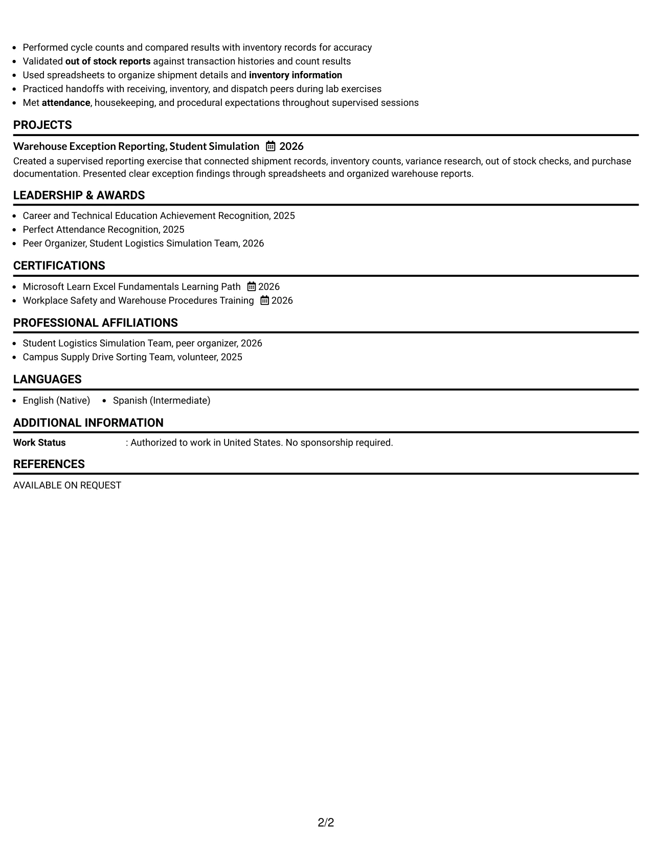 Resume Example Page 2