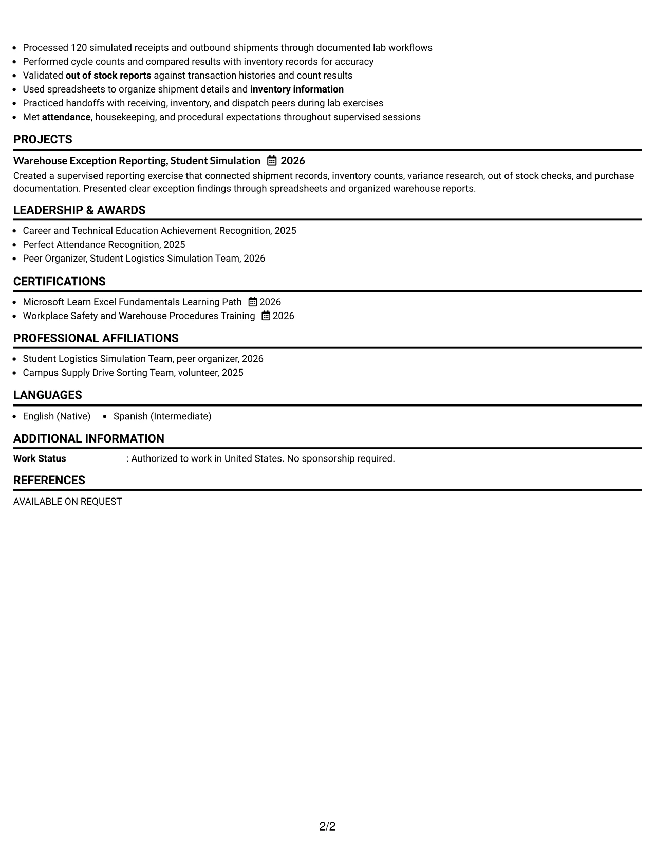 Resume Example Page 2