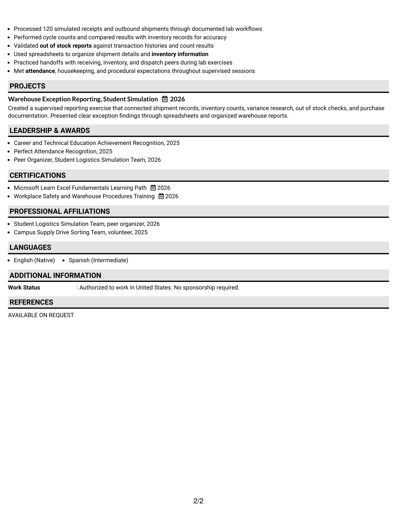 Resume Example Page 2