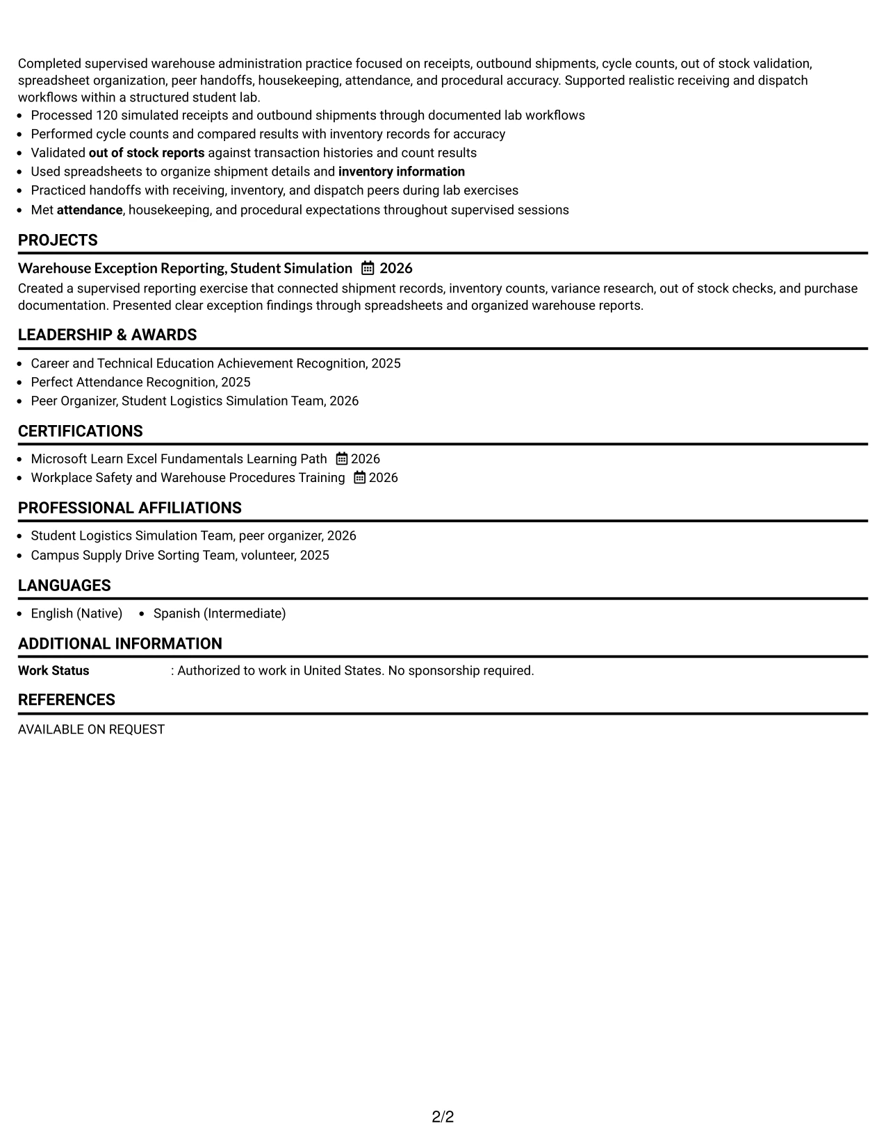 Resume Example Page 2