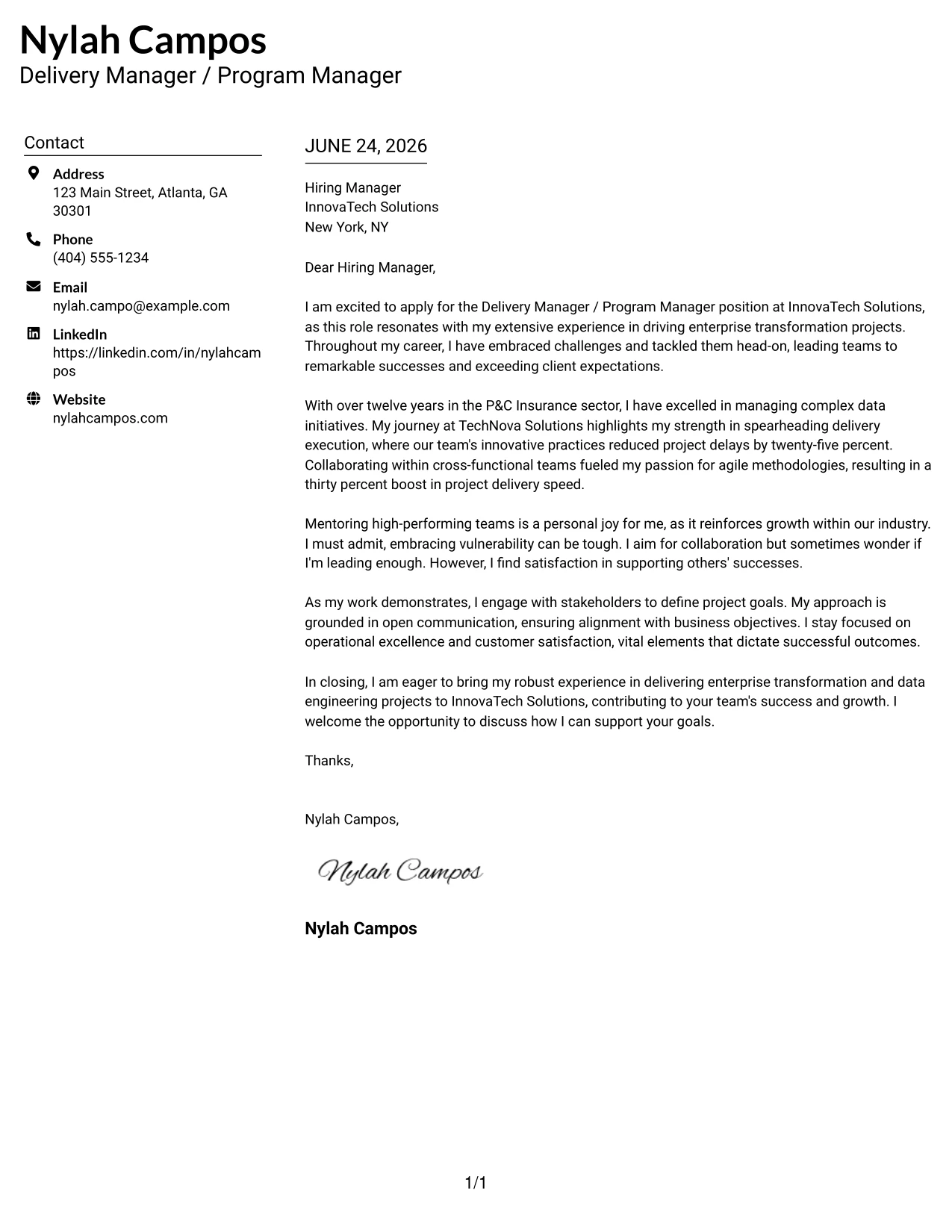Resume Example Page 1