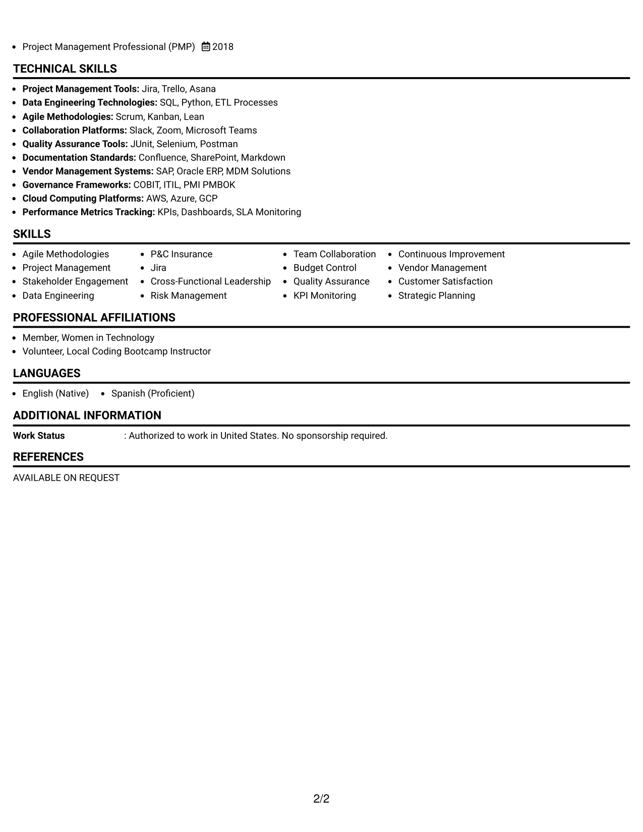 Resume Example Page 2
