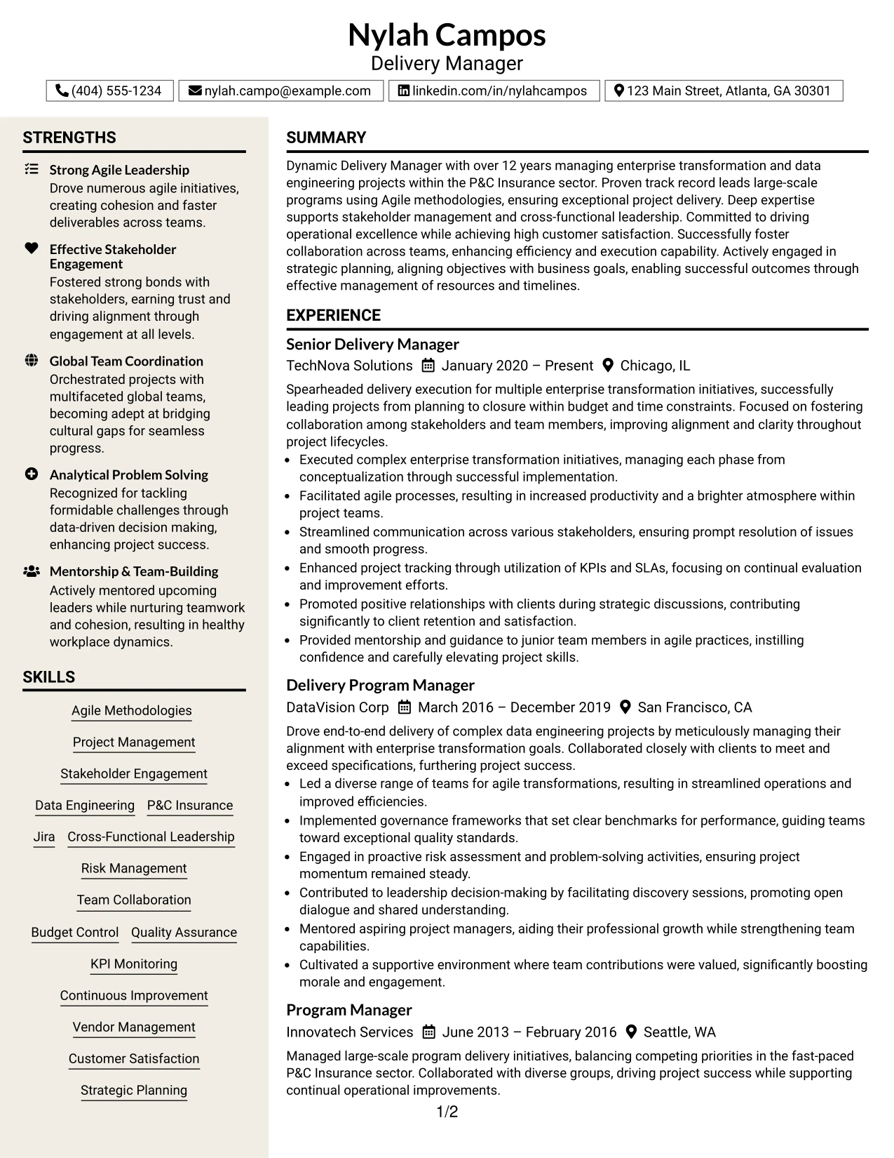 Resume Example Page 1