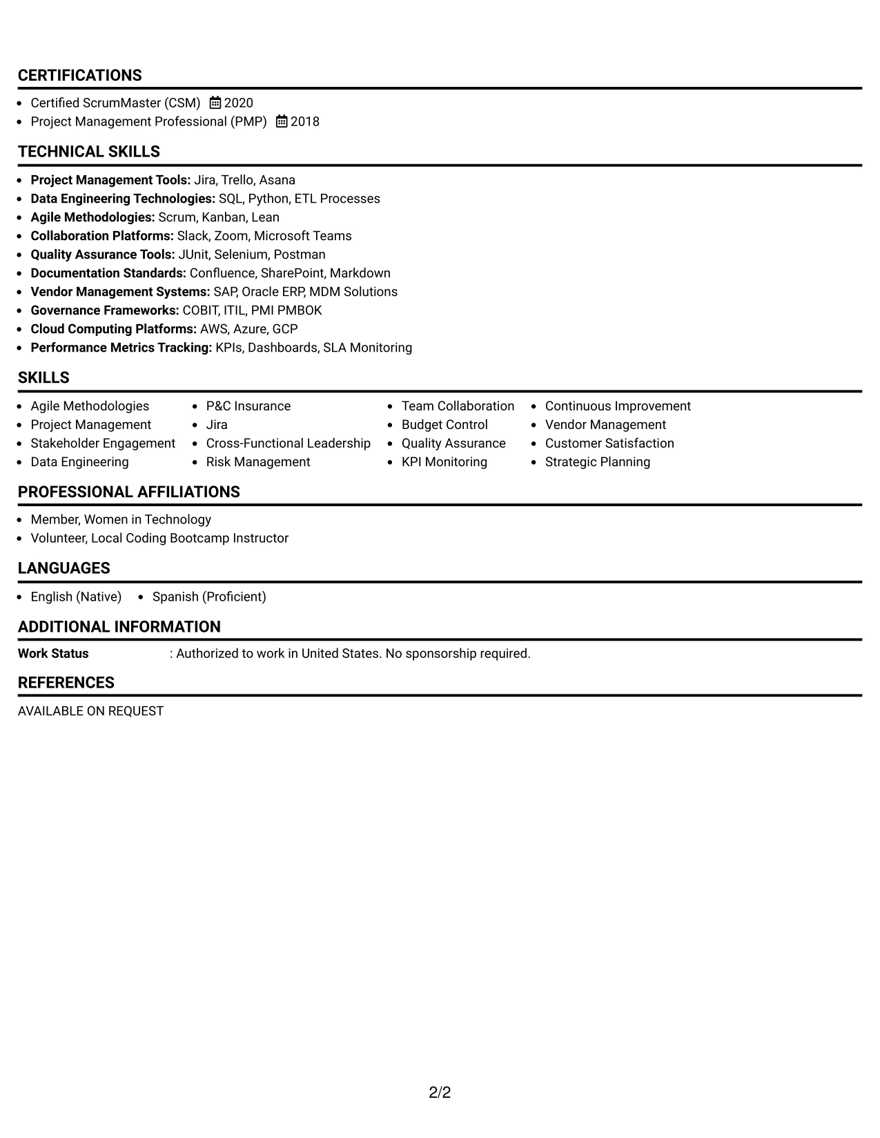 Resume Example Page 2