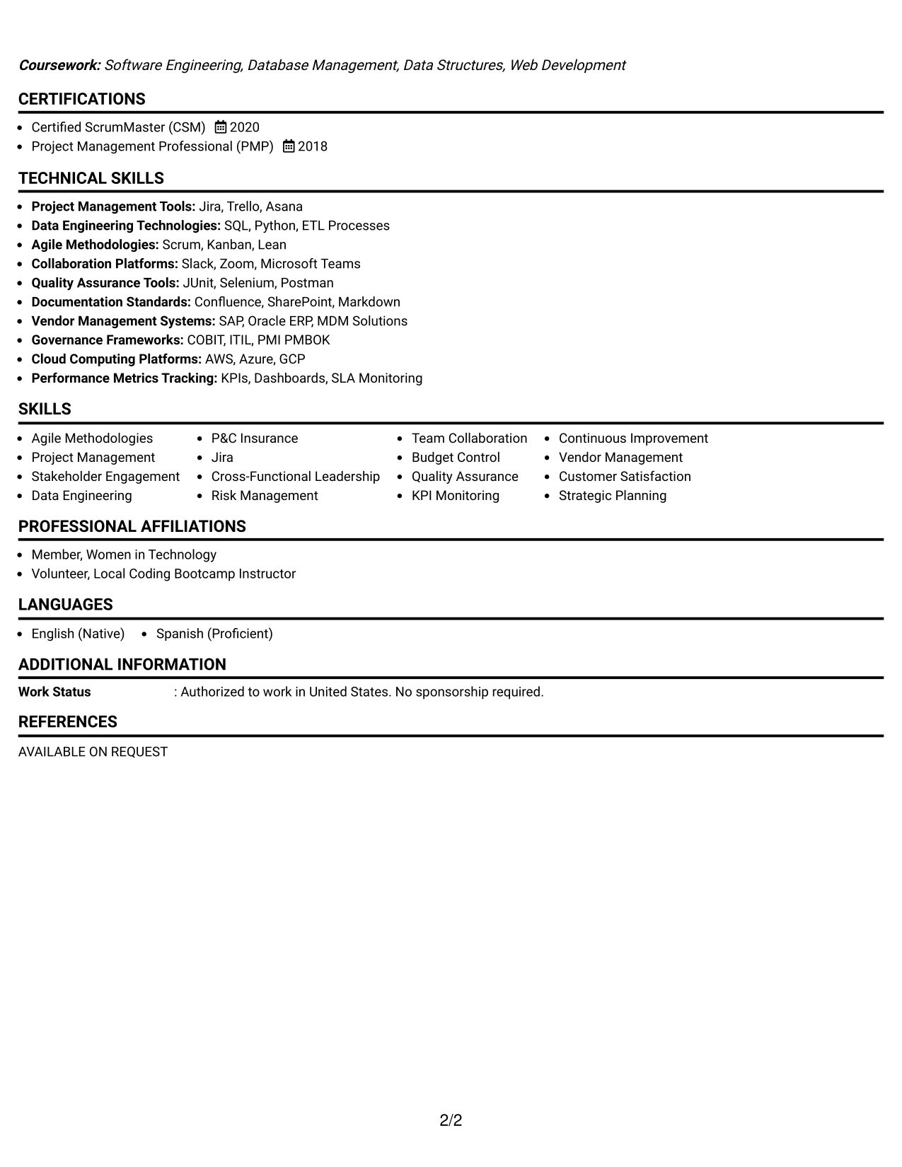 Resume Example Page 2