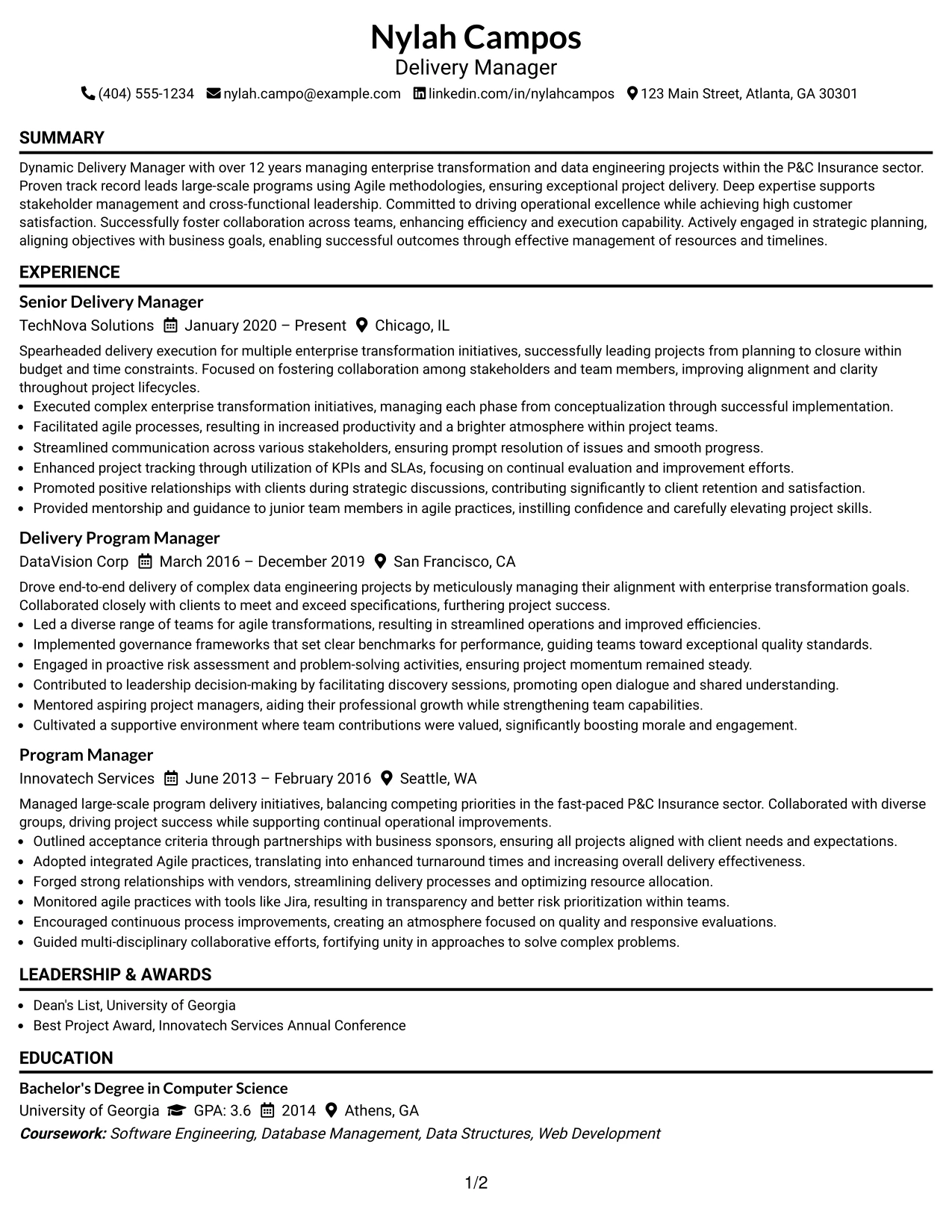 Resume Example Page 1