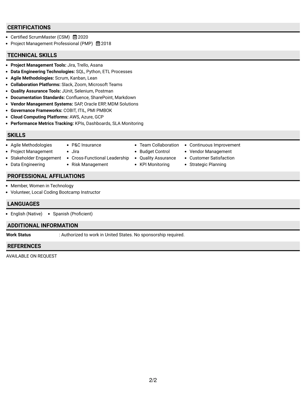 Resume Example Page 2