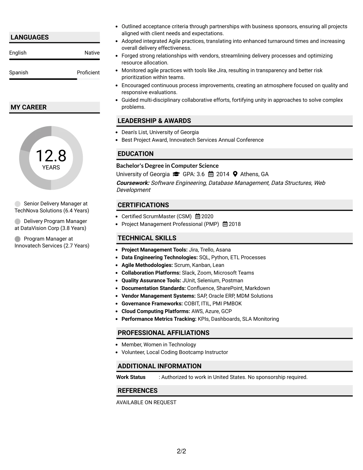 Resume Example Page 2