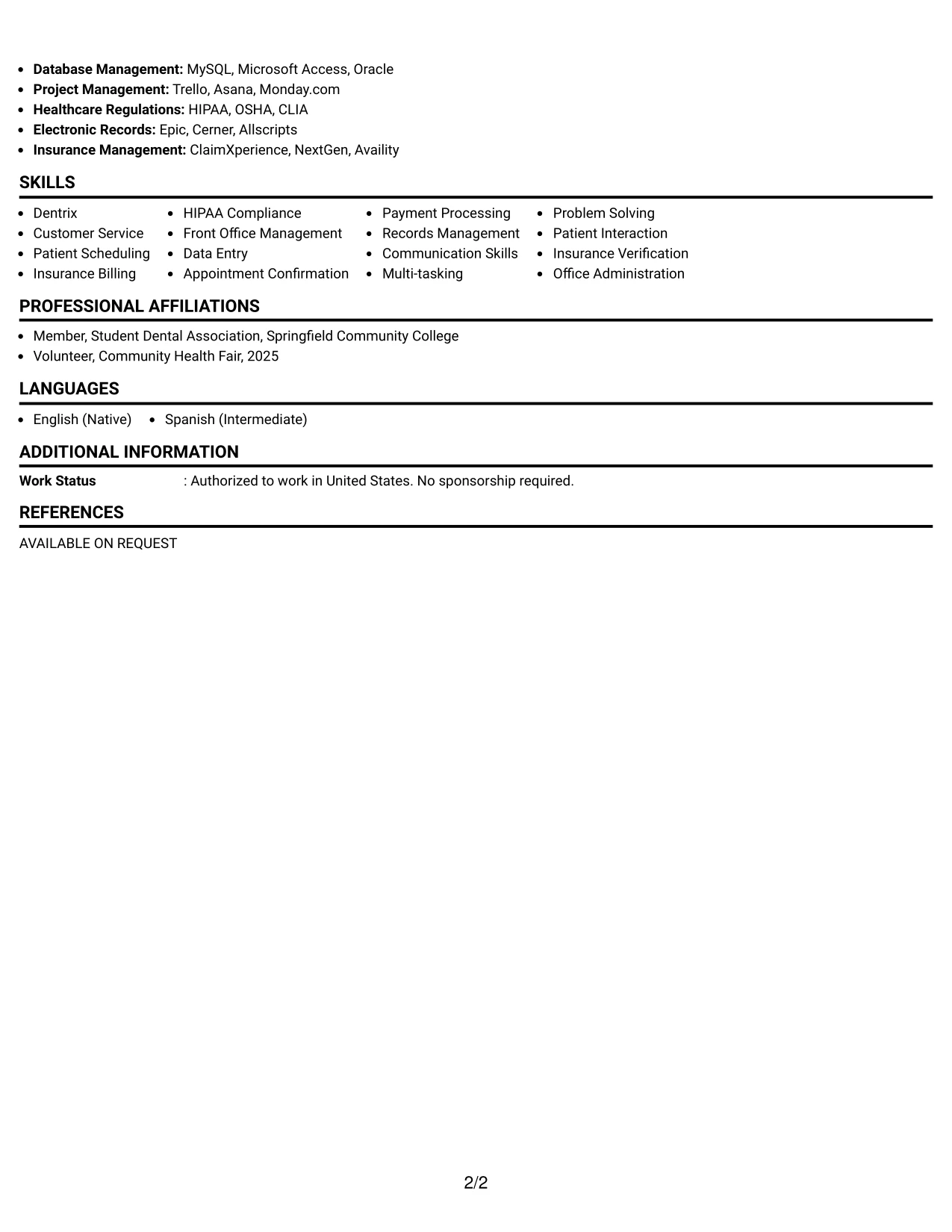 Resume Example Page 2