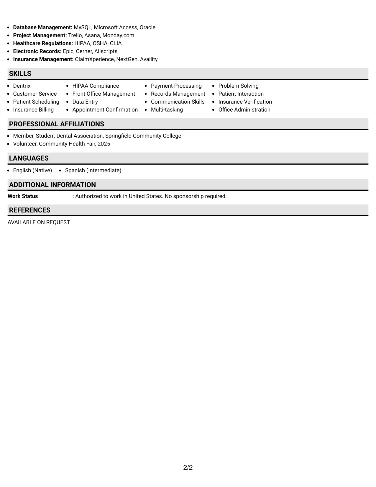 Resume Example Page 2