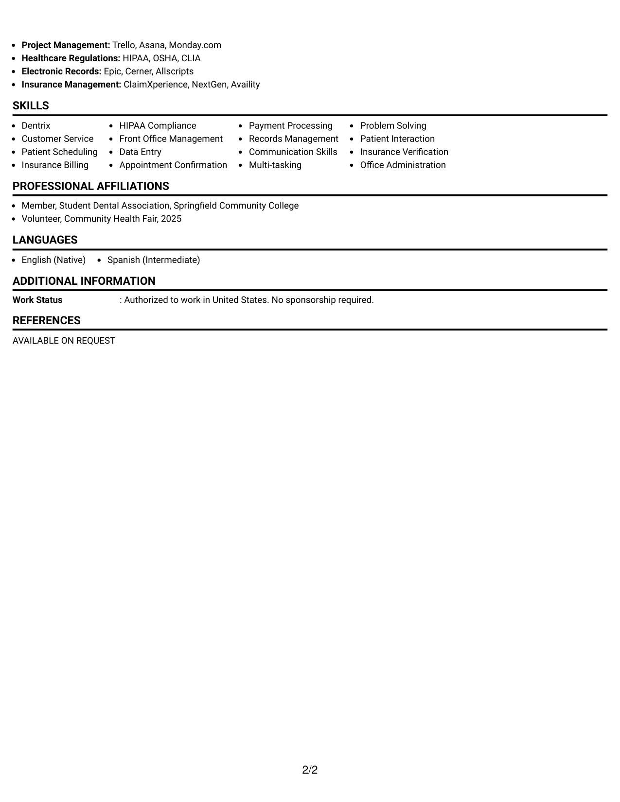 Resume Example Page 2