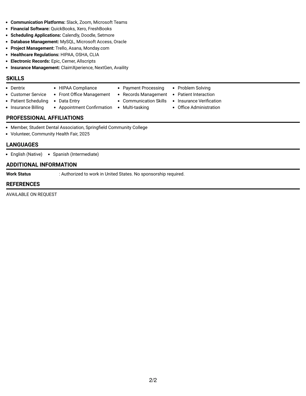 Resume Example Page 2