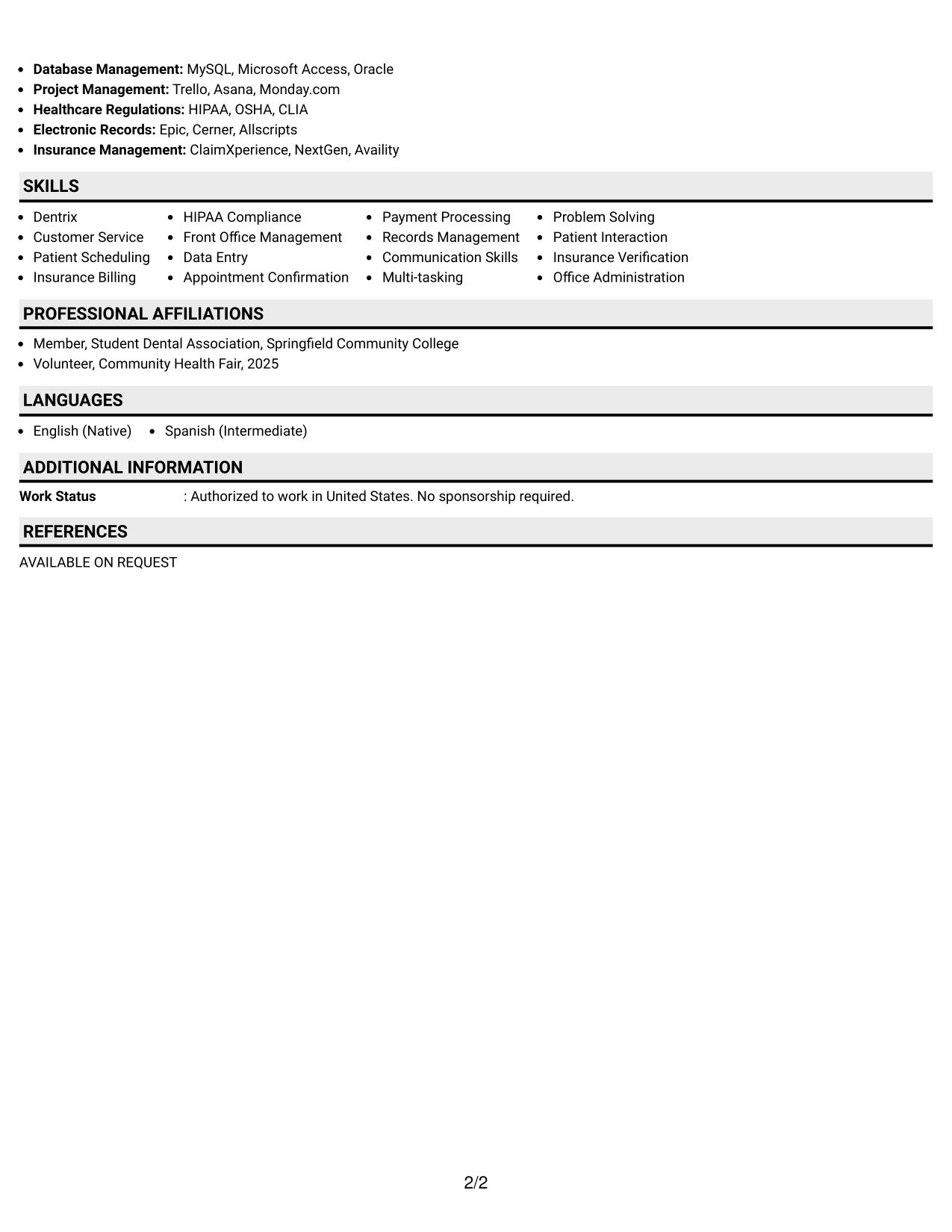 Resume Example Page 2