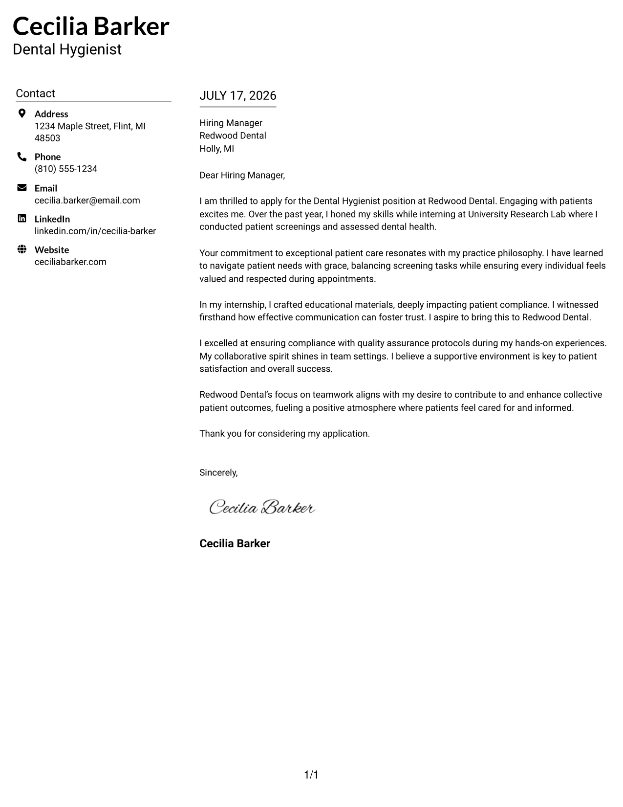 Resume Example Page 1