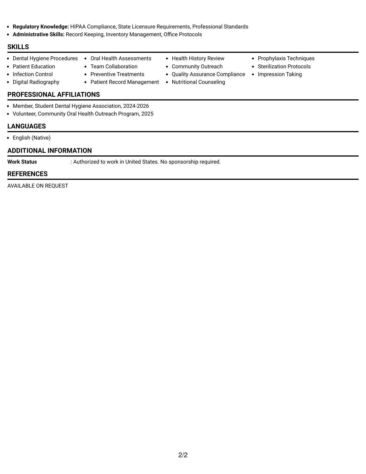 Resume Example Page 2