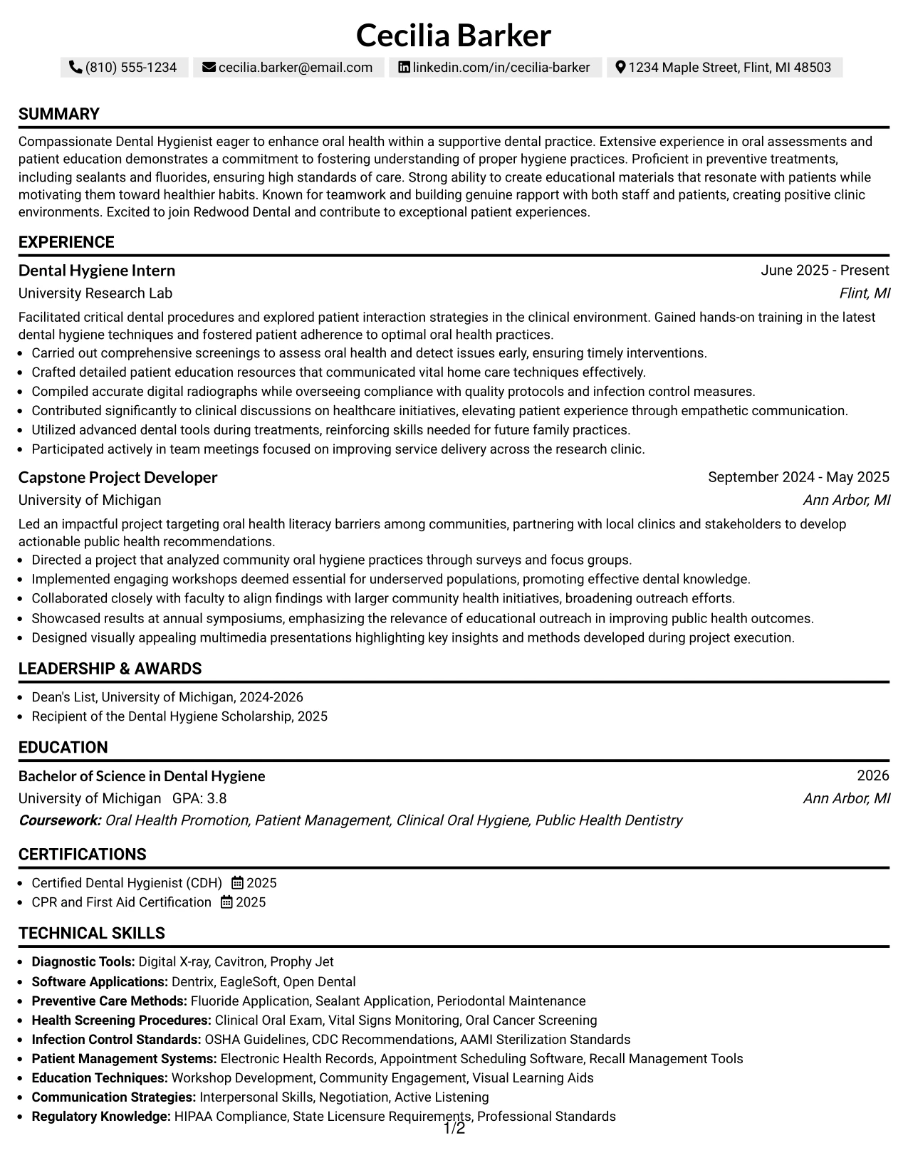 Resume Example Page 1