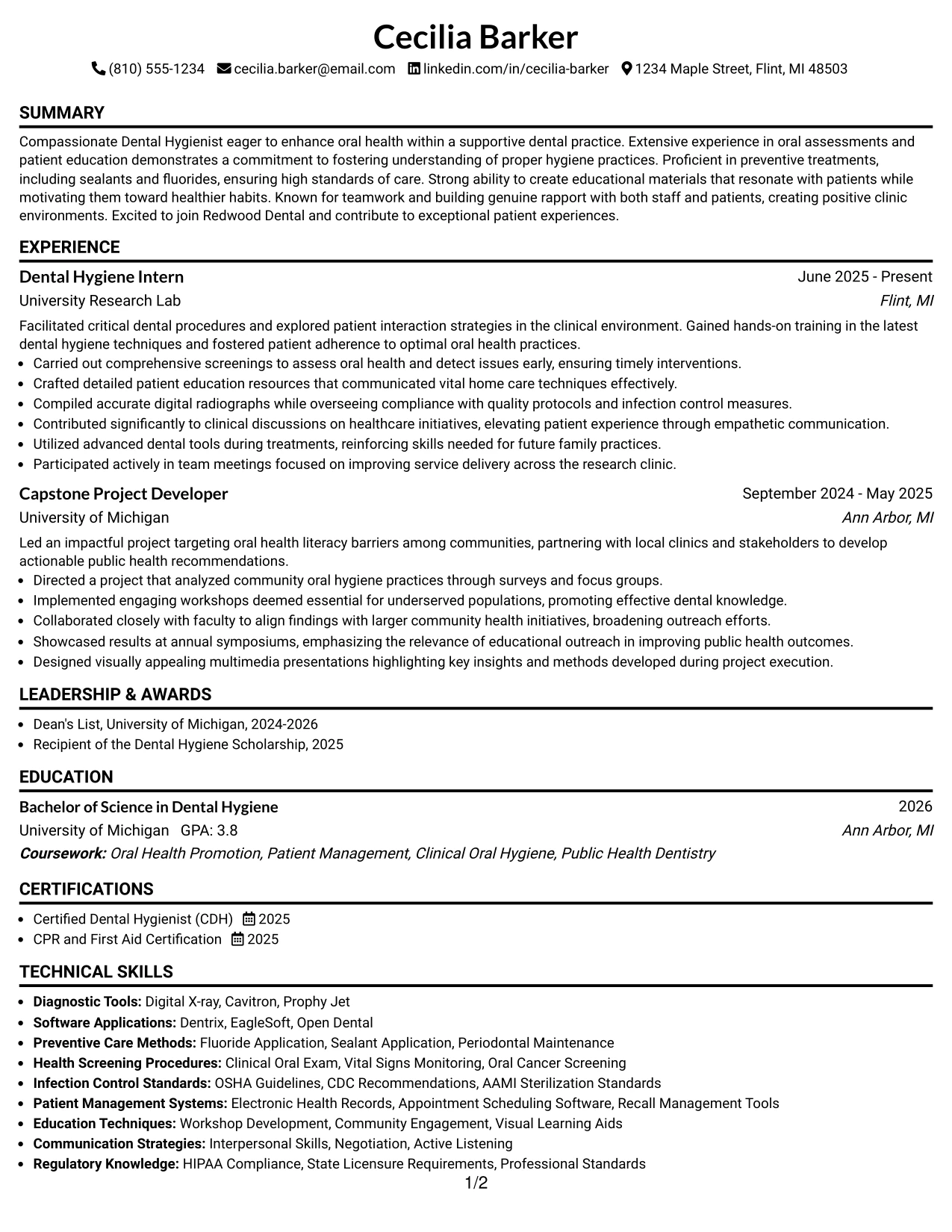 Resume Example Page 1