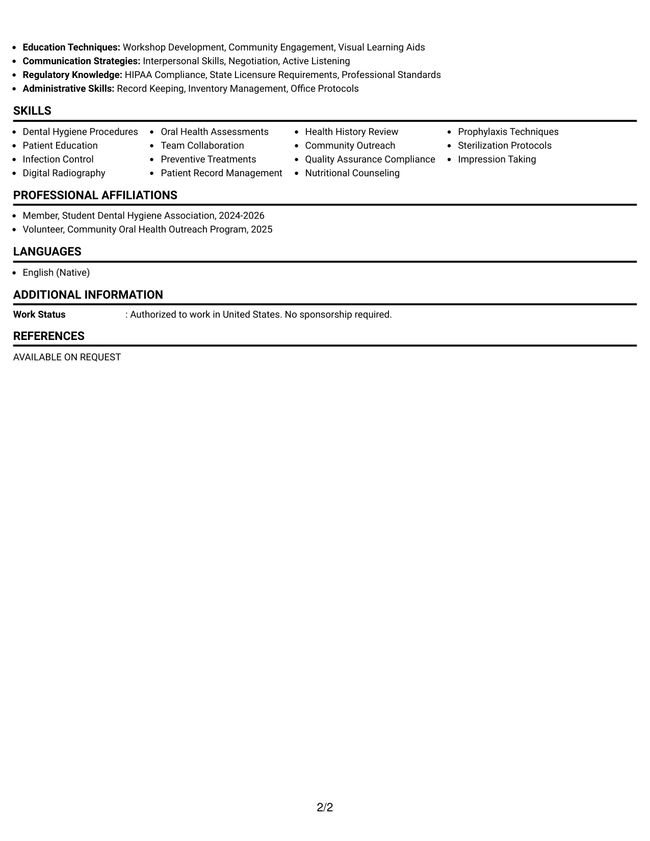 Resume Example Page 2