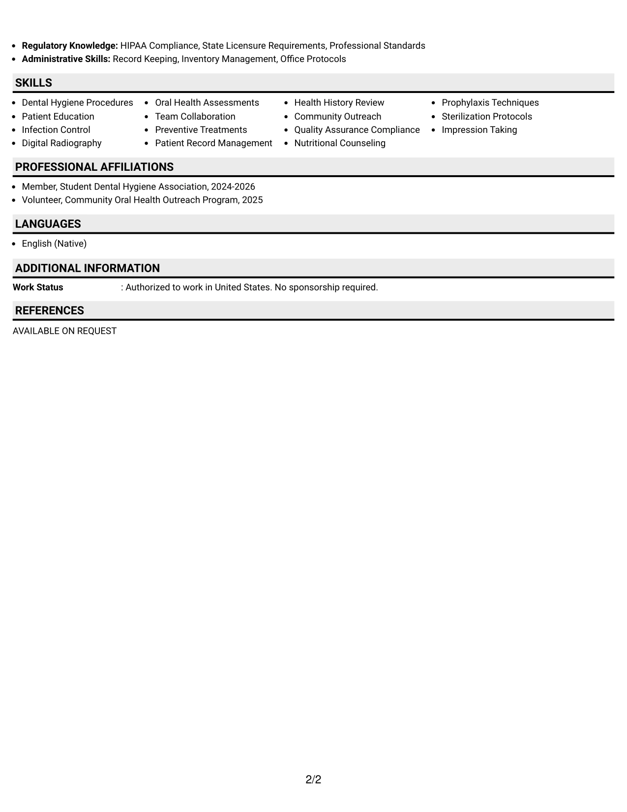 Resume Example Page 2