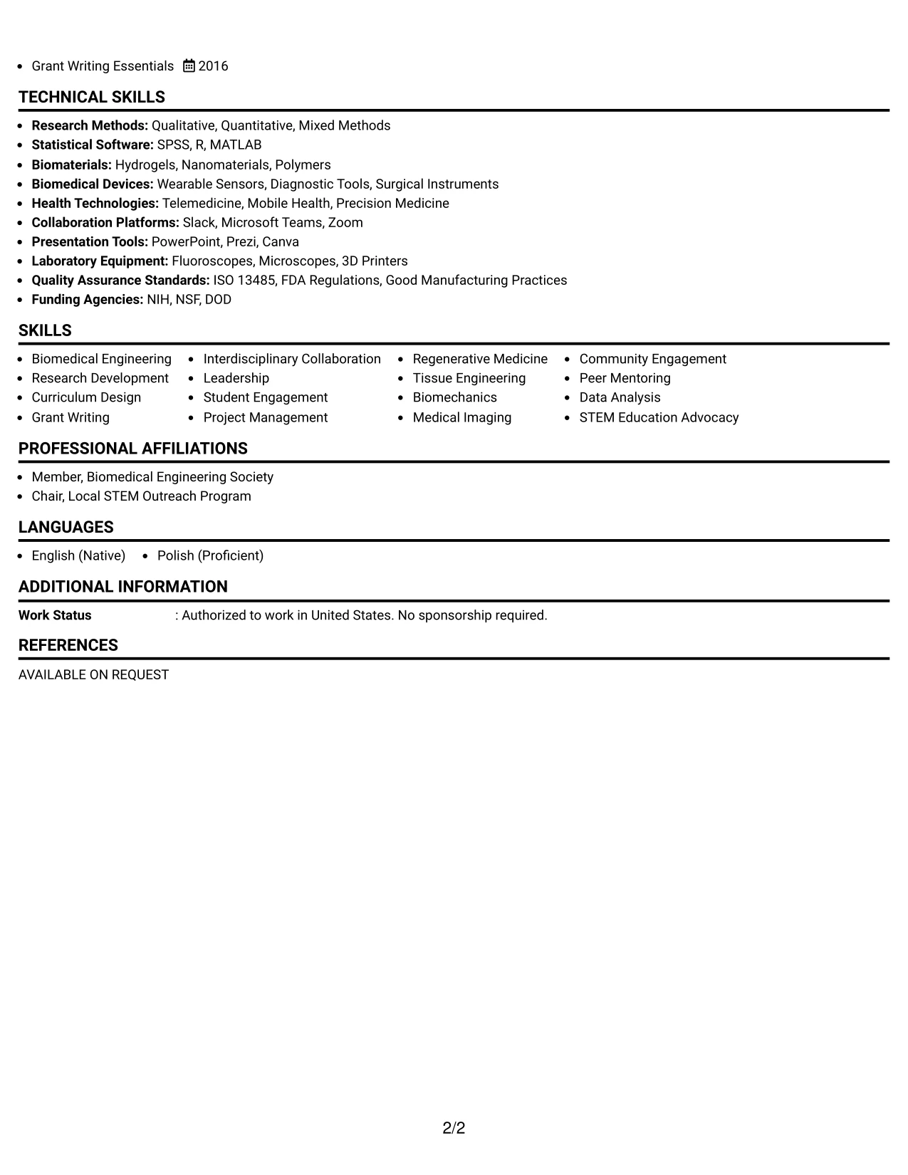 Resume Example Page 2