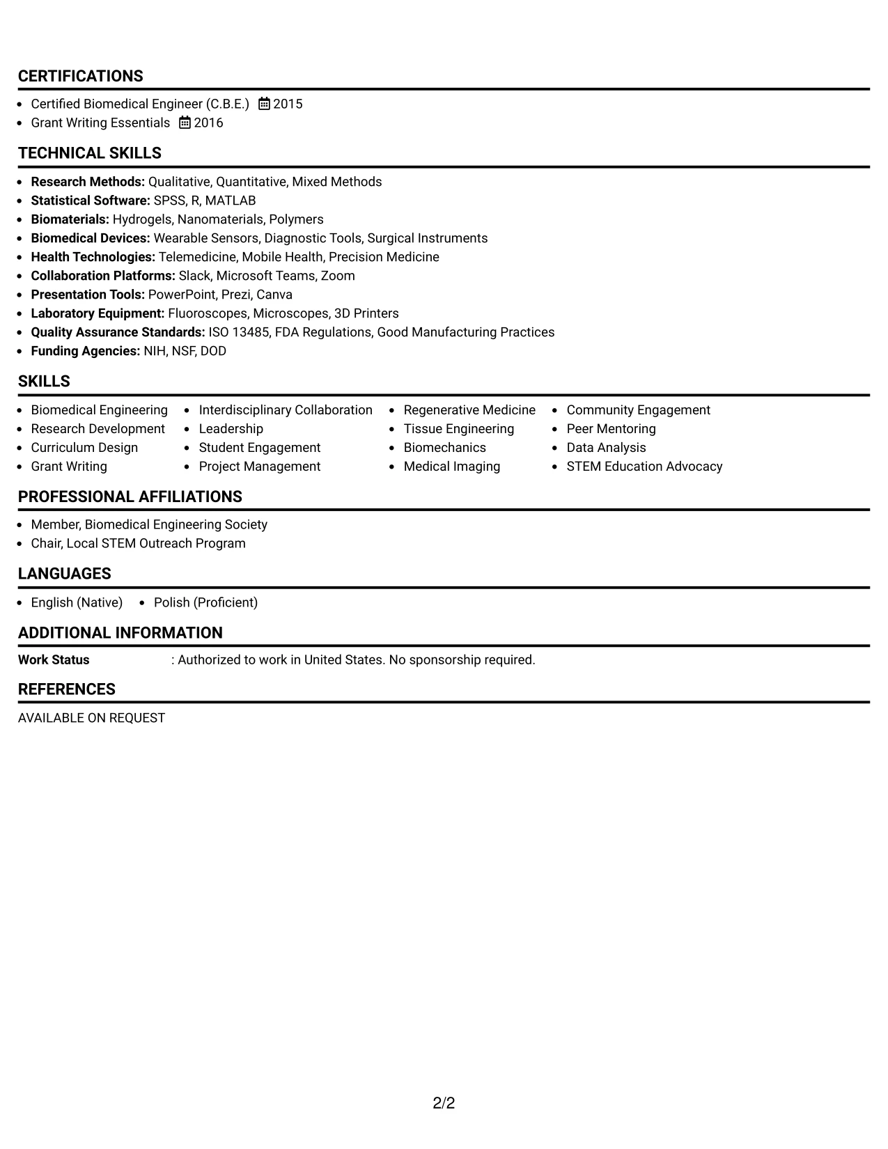 Resume Example Page 2