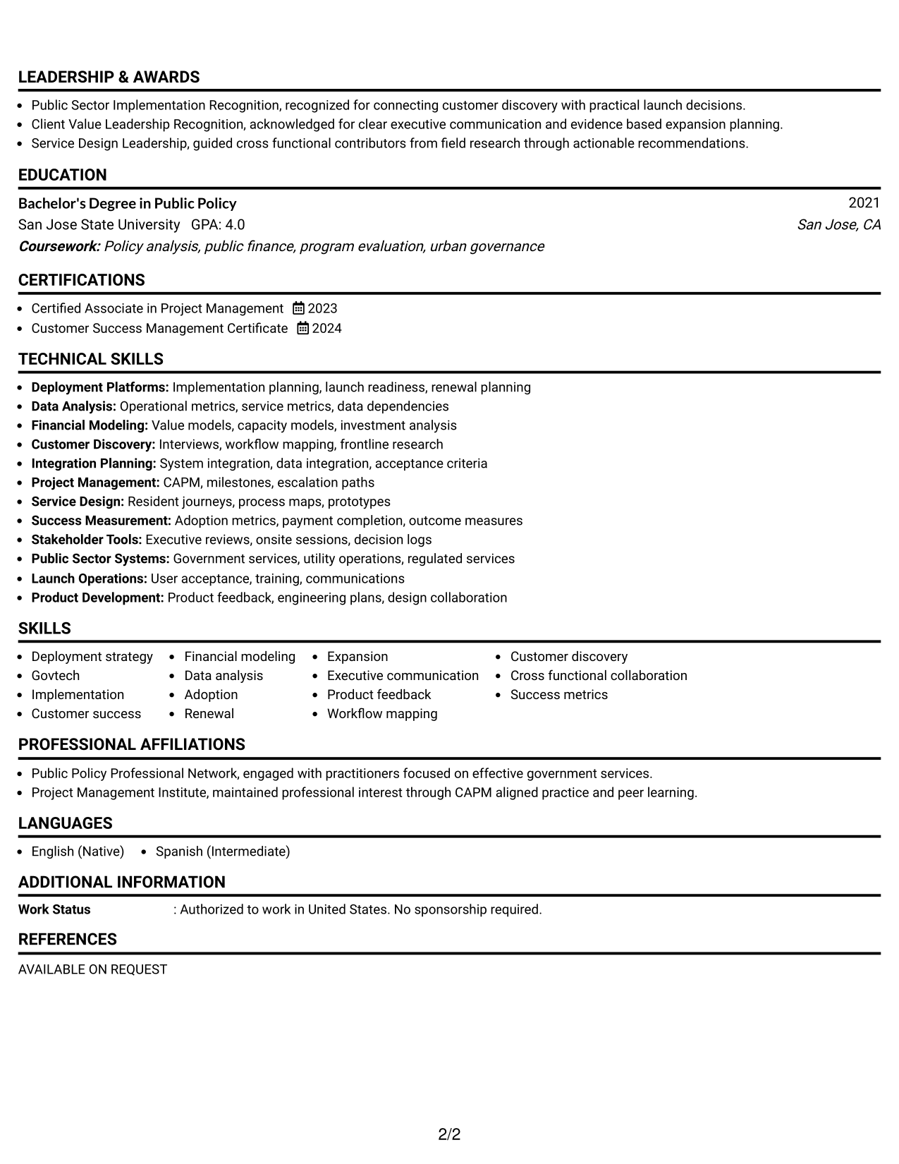 Resume Example Page 2
