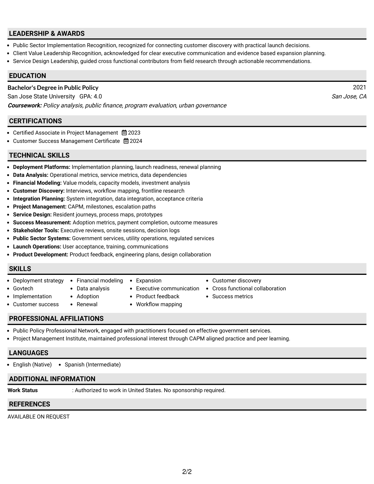 Resume Example Page 2