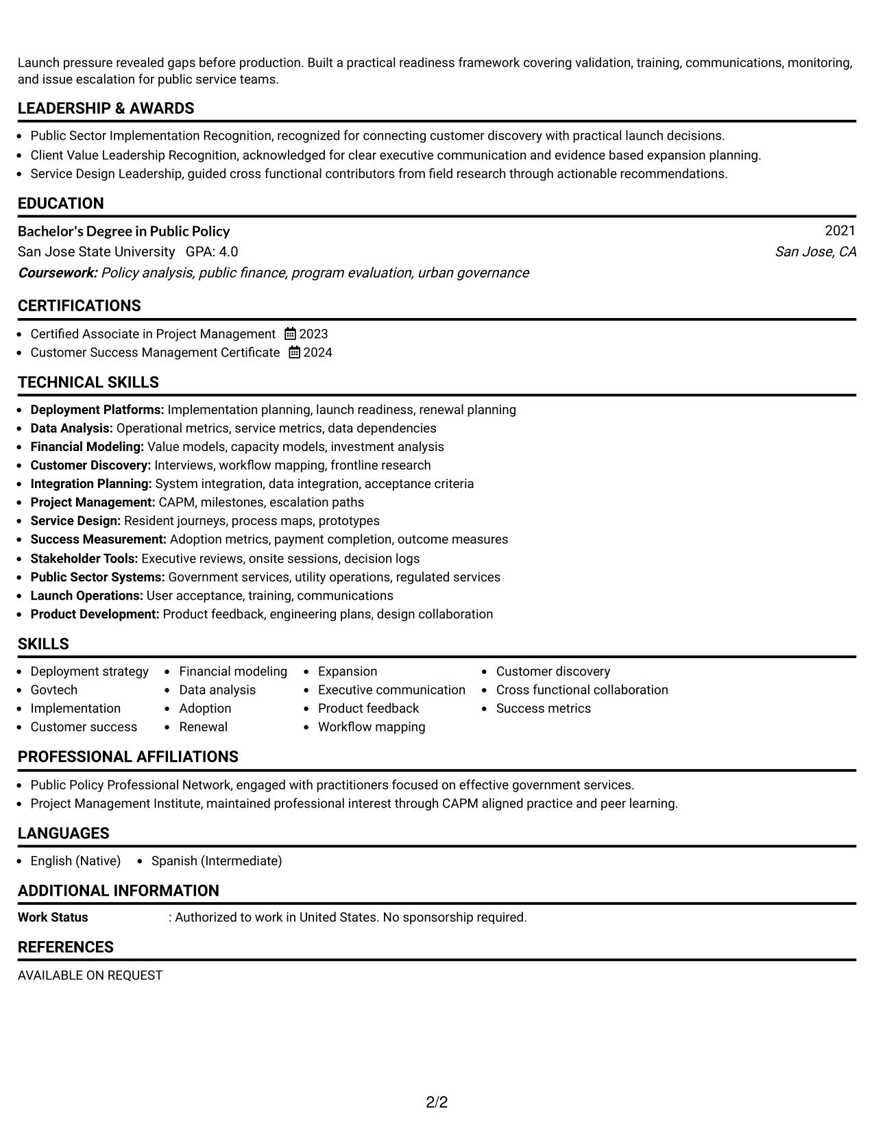 Resume Example Page 2