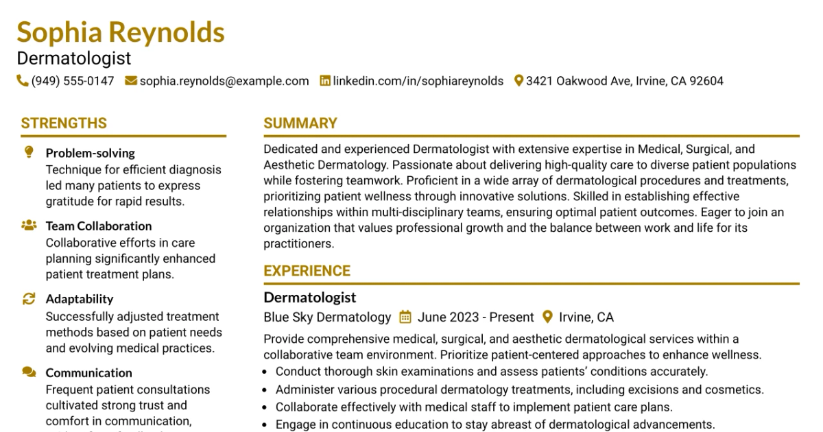 33 Dermatologist Resume Templates with Example