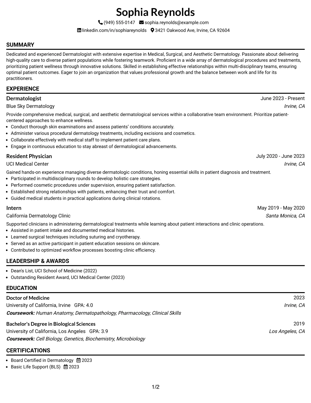 Resume Example Page 1