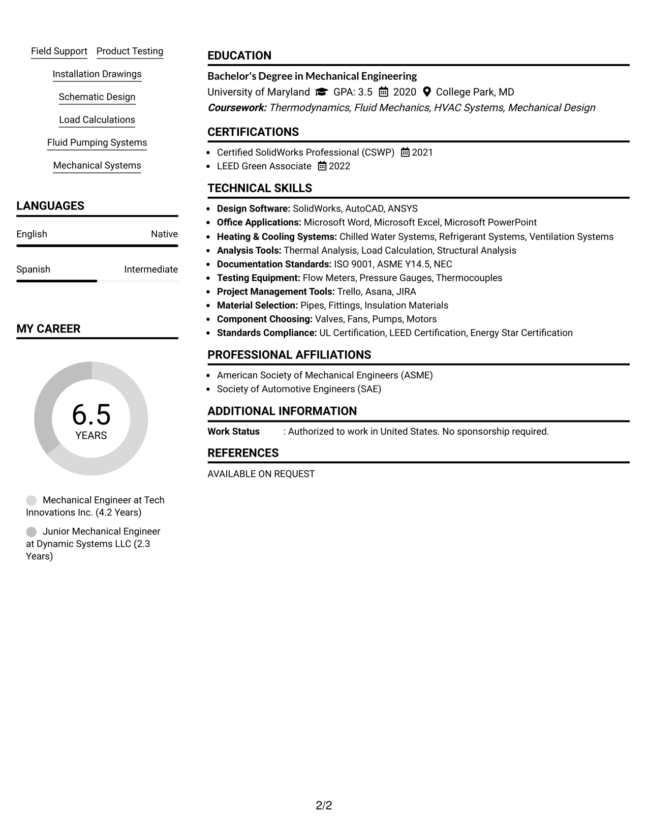 Resume Example Page 2