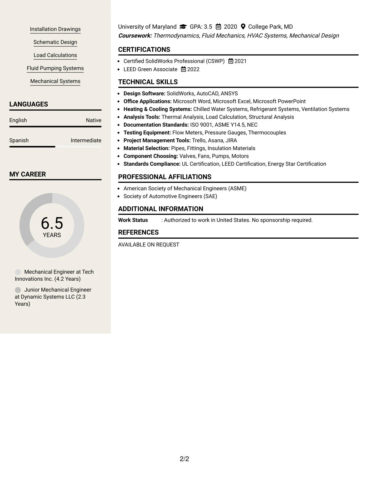 Resume Example Page 2